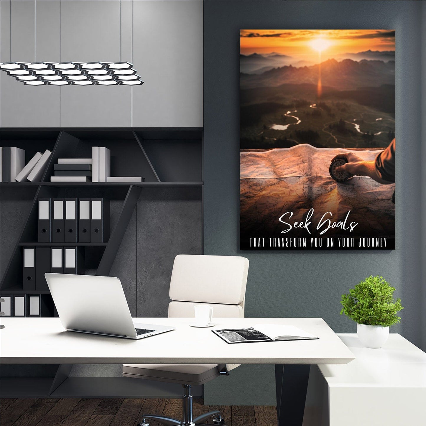 Compass Map - Seek Goals That Transform You Wall Art | Inspirational Wall Art Motivational Wall Art Quotes Office Art | Impaktiv Exclusive Canvas Art Portrait