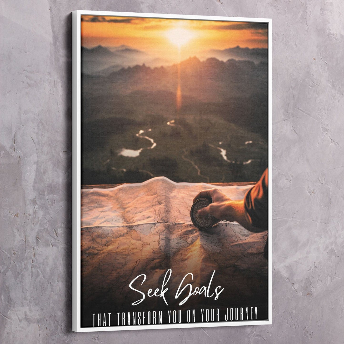 Compass Map - Seek Goals That Transform You Wall Art | Inspirational Wall Art Motivational Wall Art Quotes Office Art | Impaktiv Exclusive Canvas Art Portrait