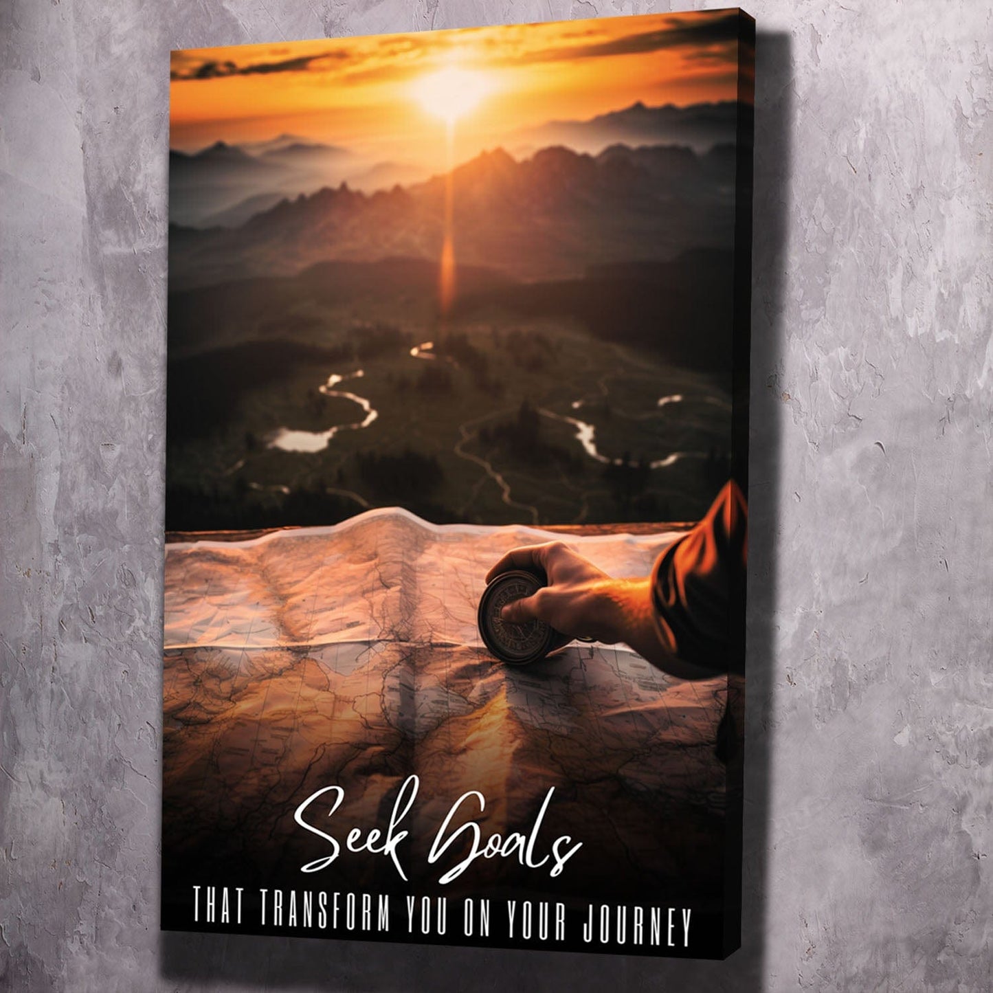 Compass Map - Seek Goals That Transform You Wall Art | Inspirational Wall Art Motivational Wall Art Quotes Office Art | Impaktiv Exclusive Canvas Art Portrait