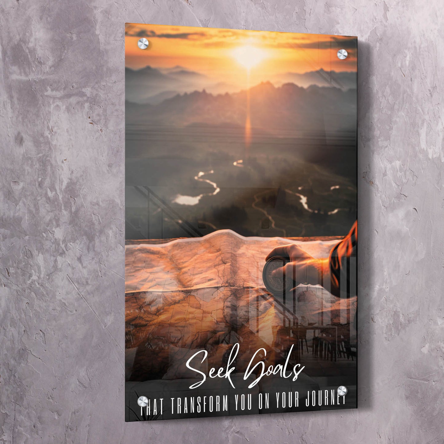 Compass Map - Seek Goals That Transform You Wall Art | Inspirational Wall Art Motivational Wall Art Quotes Office Art | Impaktiv Exclusive Canvas Art Portrait