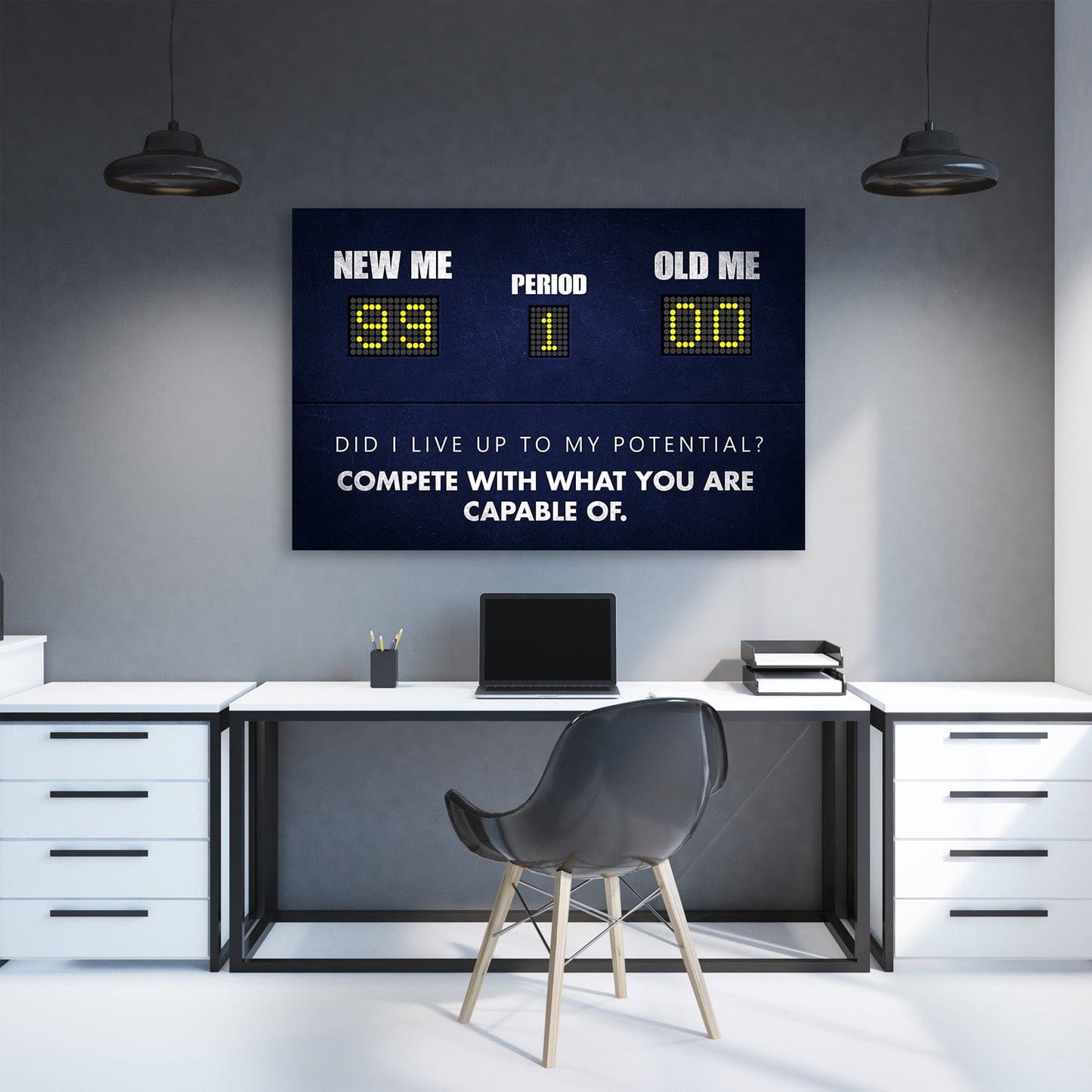 Compete with What You Are Capable of Scoreboard - Michael Jordan Inspired Quote Wall Art | Inspirational Wall Art Motivational Wall Art Quotes Office Art | Impaktiv Exclusive Canvas Art Landscape