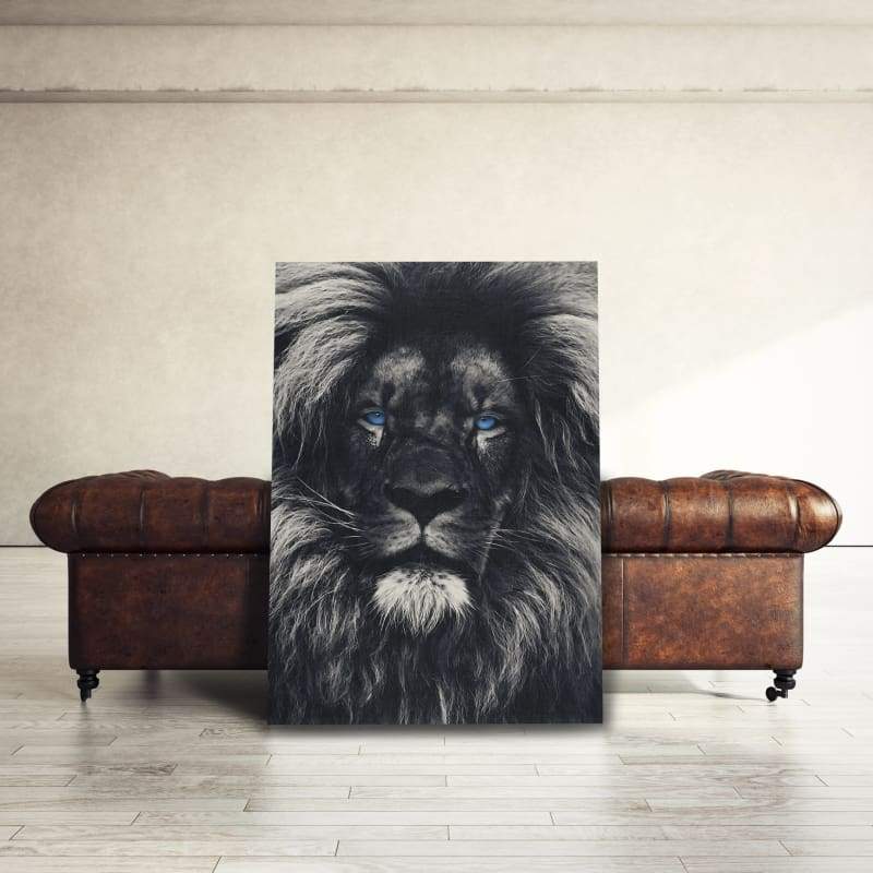 Dark Lion Blue Eyes Wall Art | Inspirational Wall Art Motivational Wall Art Quotes Office Art | Impaktiv Exclusive Canvas Art Portrait