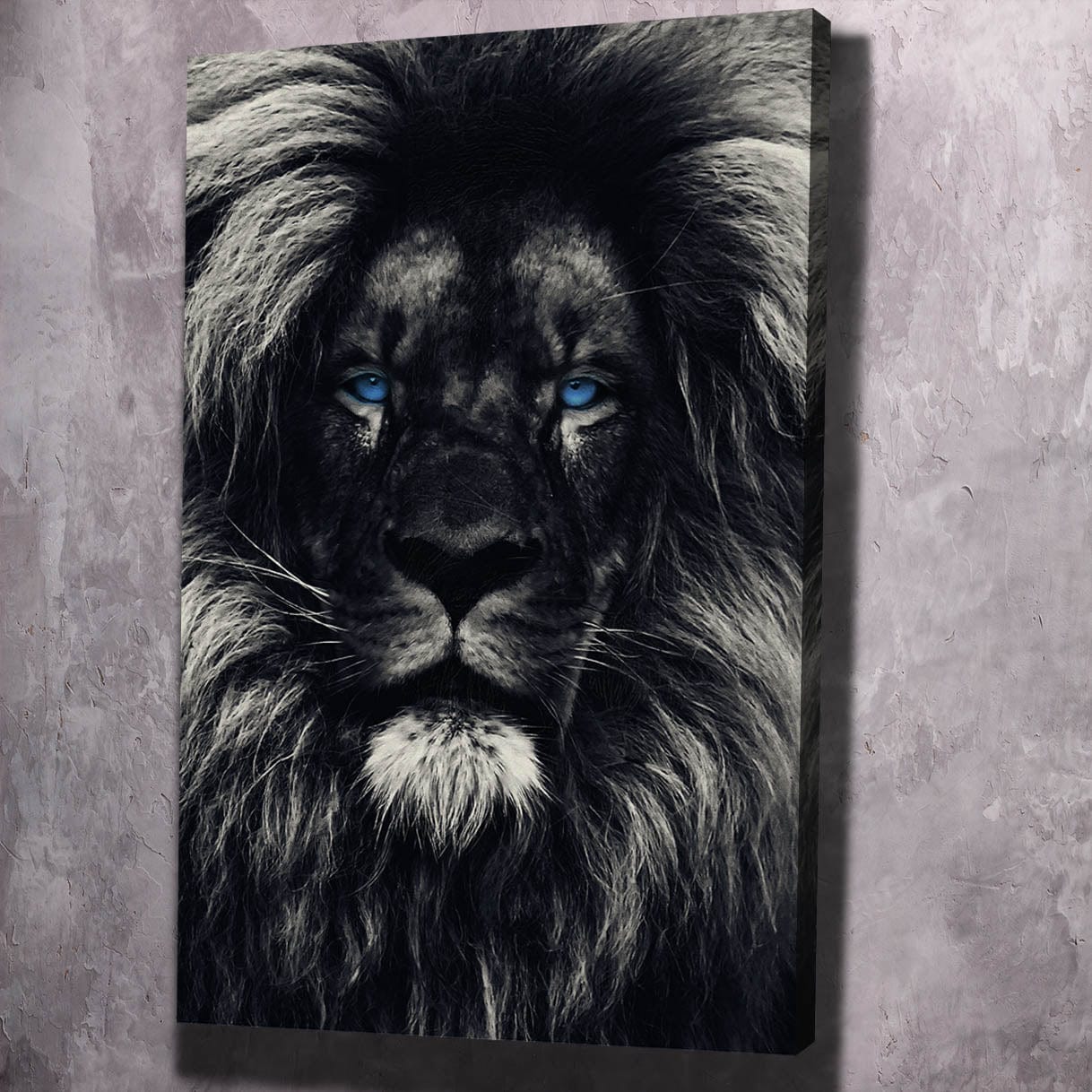 Dark Lion Blue Eyes Wall Art | Inspirational Wall Art Motivational Wall Art Quotes Office Art | Impaktiv Exclusive Canvas Art Portrait