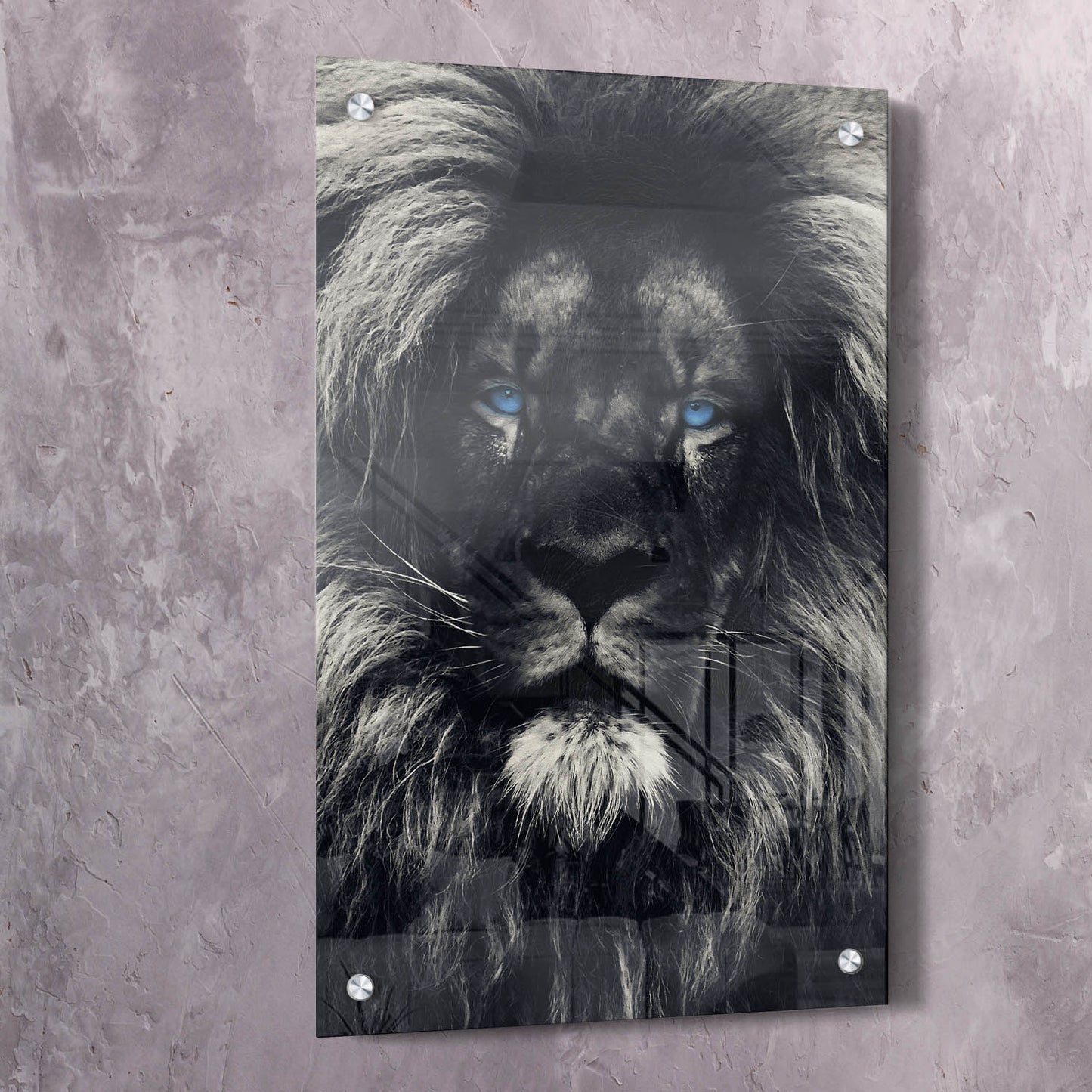 Dark Lion Blue Eyes Wall Art | Inspirational Wall Art Motivational Wall Art Quotes Office Art | Impaktiv Exclusive Canvas Art Portrait
