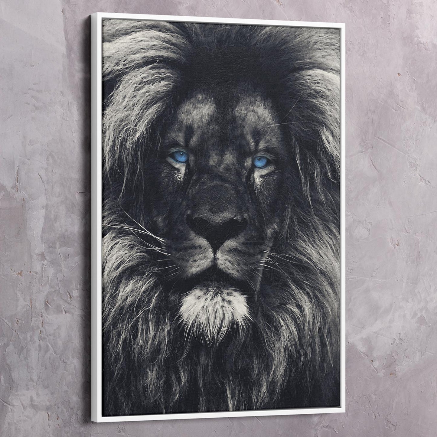 Dark Lion Blue Eyes Wall Art | Inspirational Wall Art Motivational Wall Art Quotes Office Art | Impaktiv Exclusive Canvas Art Portrait