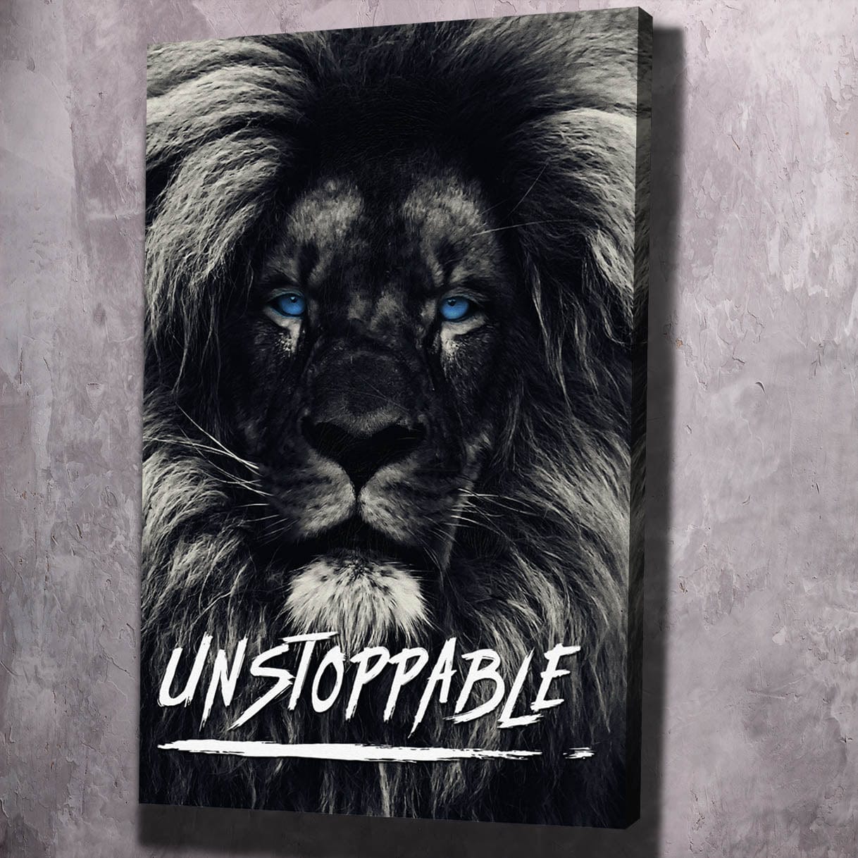 Dark Lion Blue Eyes Wall Art | Inspirational Wall Art Motivational Wall Art Quotes Office Art | Impaktiv Exclusive Canvas Art Portrait