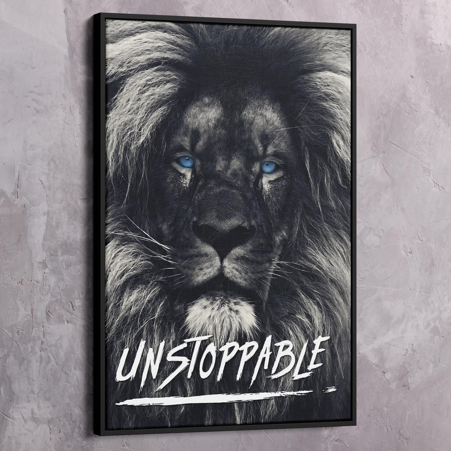 Dark Lion Blue Eyes Wall Art | Inspirational Wall Art Motivational Wall Art Quotes Office Art | Impaktiv Exclusive Canvas Art Portrait