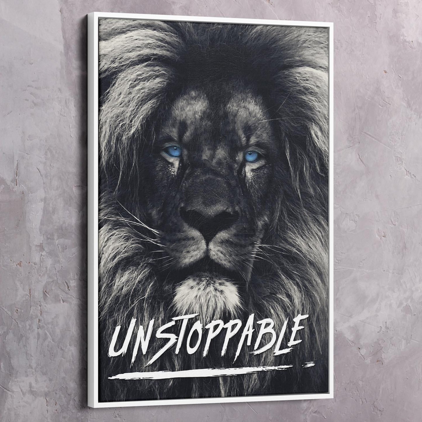 Dark Lion Blue Eyes Wall Art | Inspirational Wall Art Motivational Wall Art Quotes Office Art | Impaktiv Exclusive Canvas Art Portrait