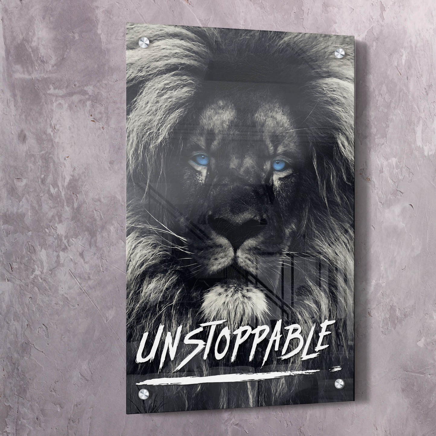 Dark Lion Blue Eyes Wall Art | Inspirational Wall Art Motivational Wall Art Quotes Office Art | Impaktiv Exclusive Canvas Art Portrait