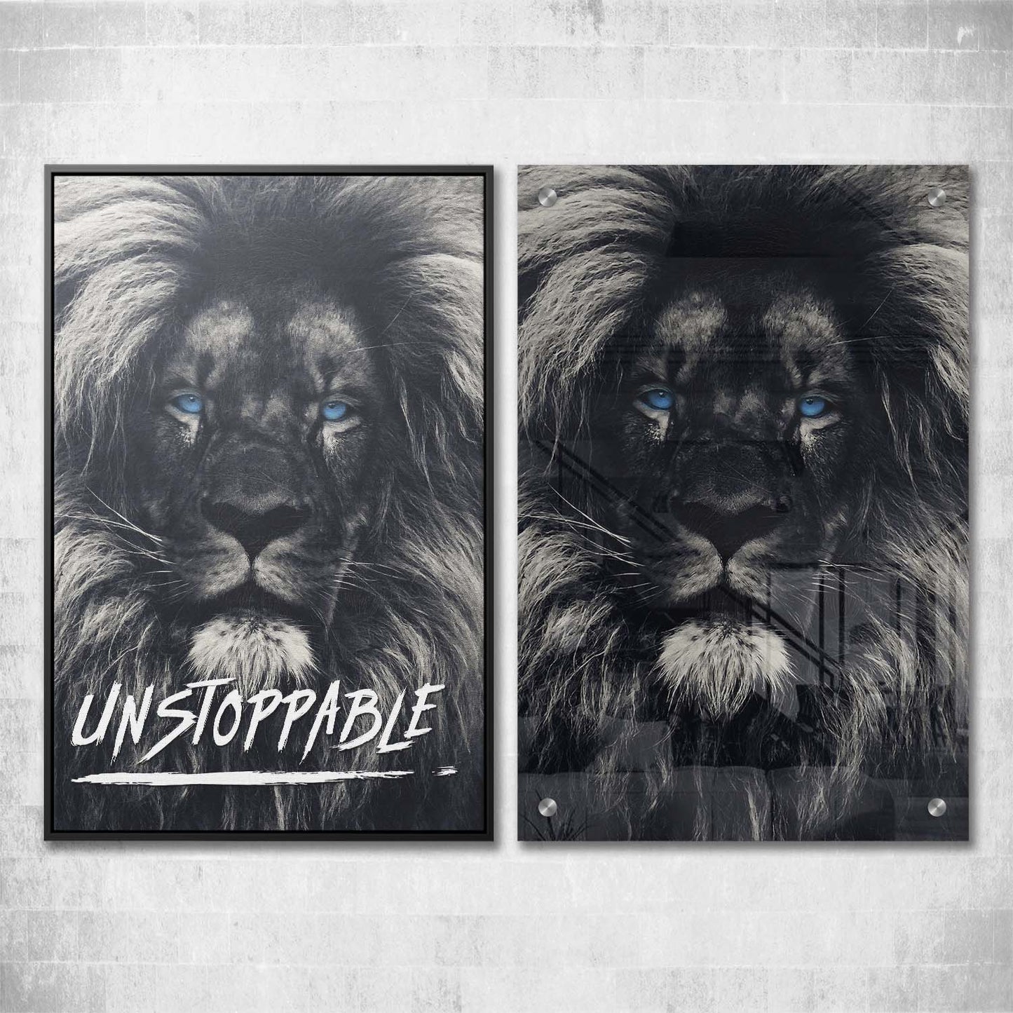 Dark Lion Blue Eyes Wall Art | Inspirational Wall Art Motivational Wall Art Quotes Office Art | Impaktiv Exclusive Canvas Art Portrait