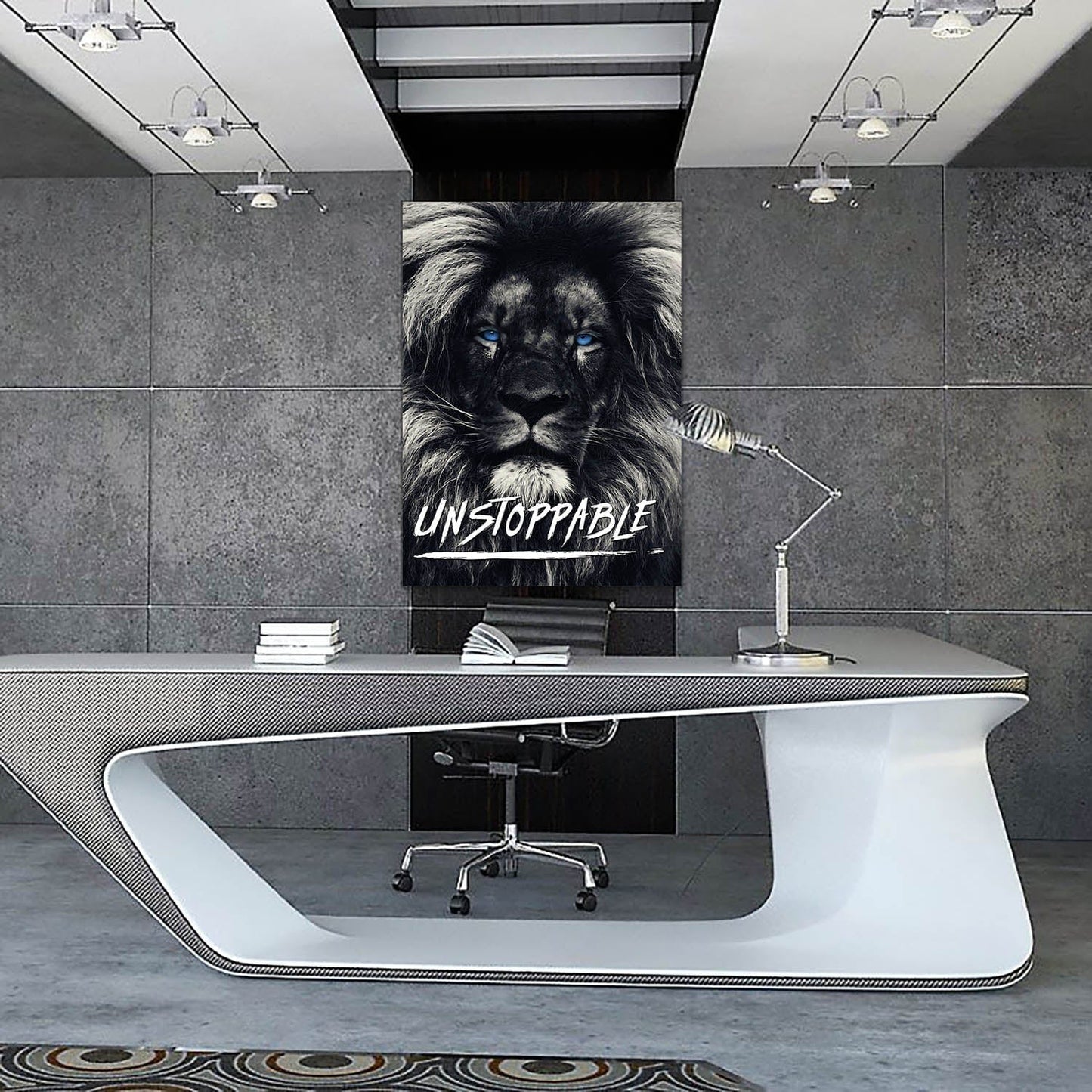 Dark Lion Blue Eyes Wall Art | Inspirational Wall Art Motivational Wall Art Quotes Office Art | Impaktiv Exclusive Canvas Art Portrait
