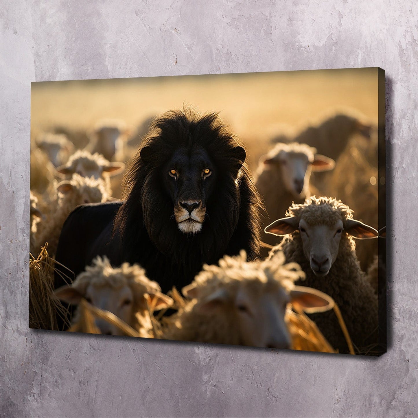 Embrace Courage: Lion Leading Sheep Wall Art for Fearless Leadership Canvas Art Landscape