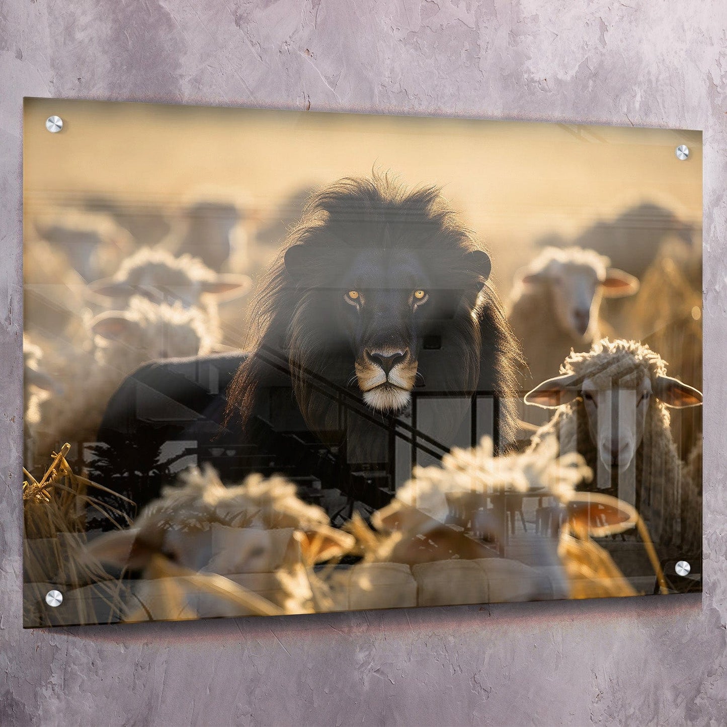 Embrace Courage: Lion Leading Sheep Wall Art for Fearless Leadership Canvas Art Landscape