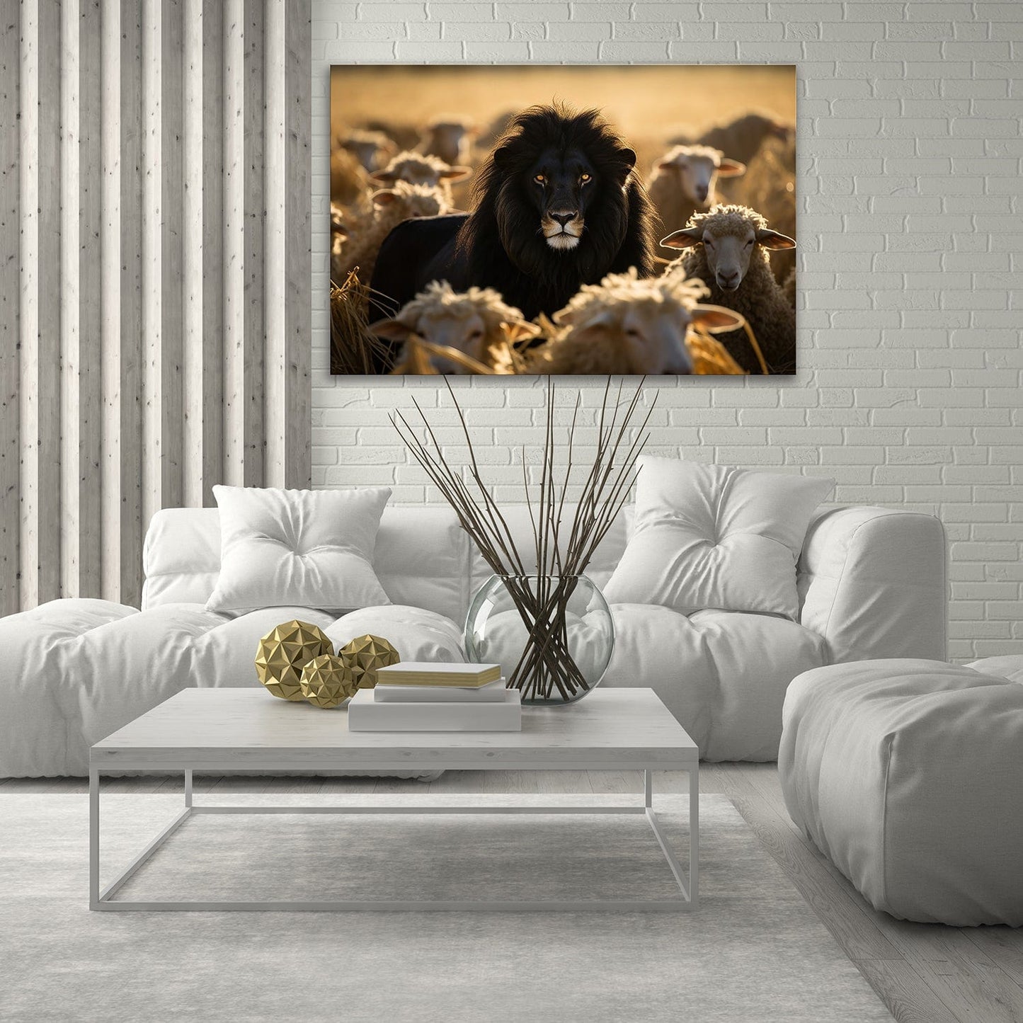 Embrace Courage: Lion Leading Sheep Wall Art for Fearless Leadership Canvas Art Landscape