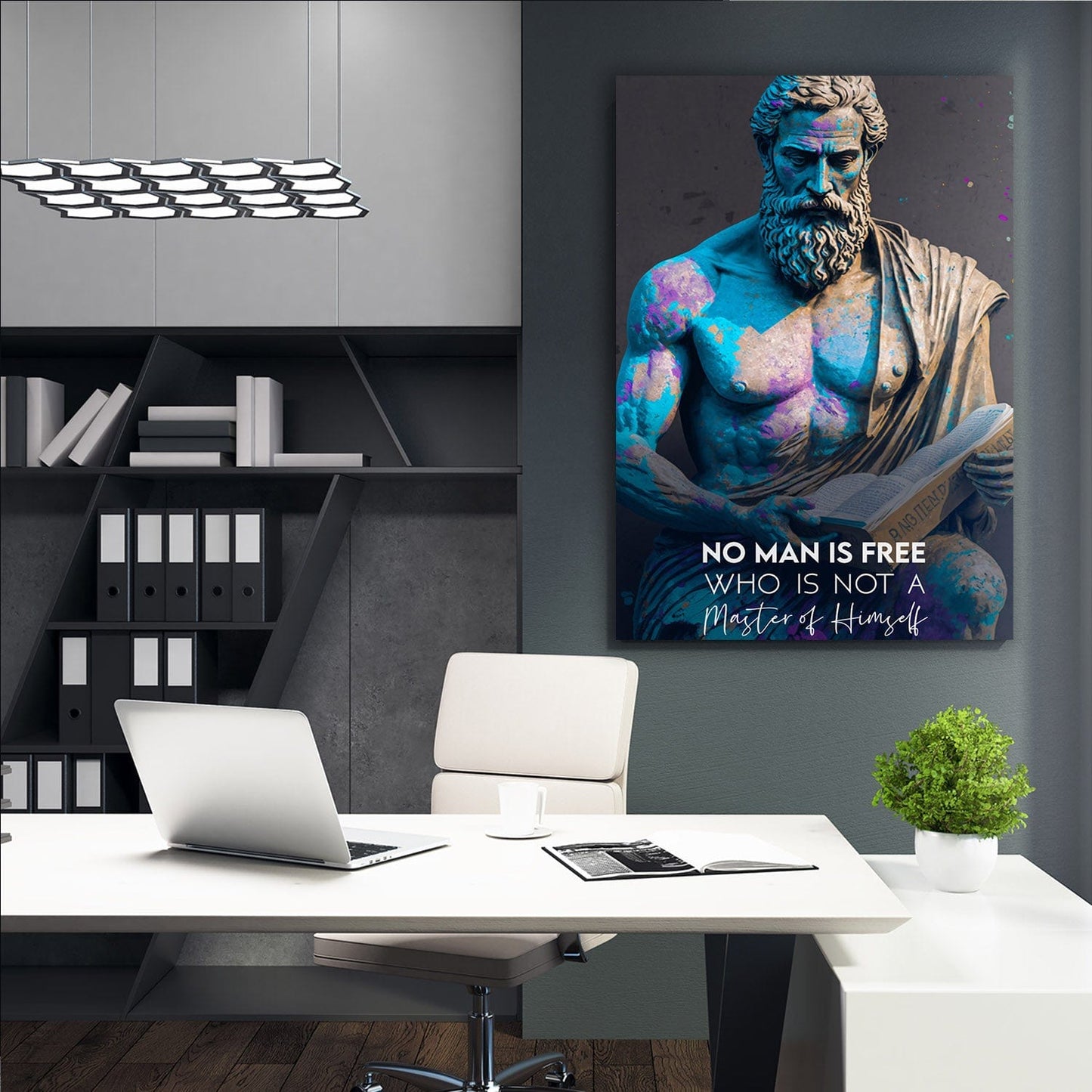 Epictetus - No Man is Free Quote Wall Art | Inspirational Wall Art Motivational Wall Art Quotes Office Art | Impaktiv Exclusive Canvas Art Portrait