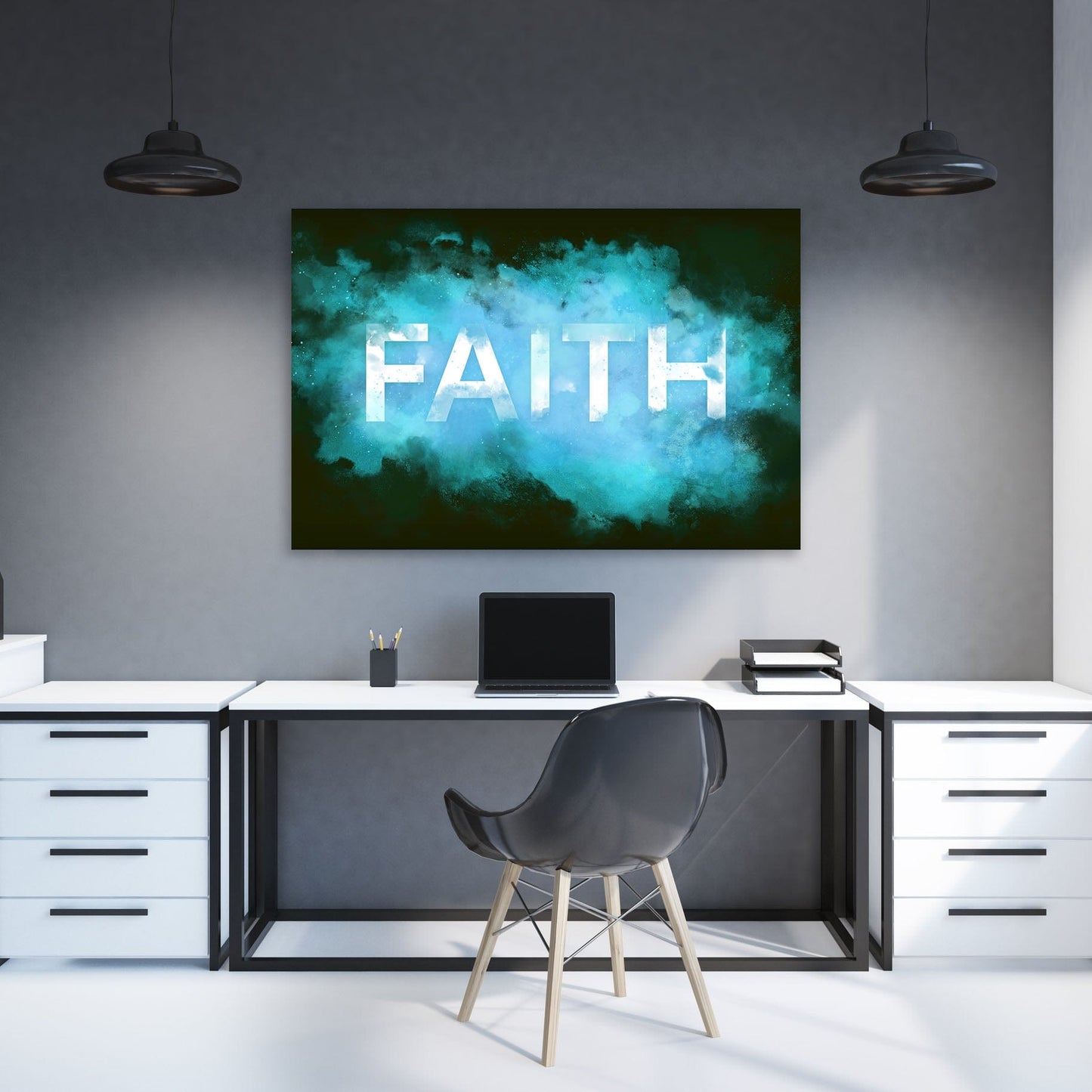 FAITH Smoke Wall Art | Inspirational Wall Art Motivational Wall Art Quotes Office Art | Impaktiv Exclusive Canvas Art Landscape