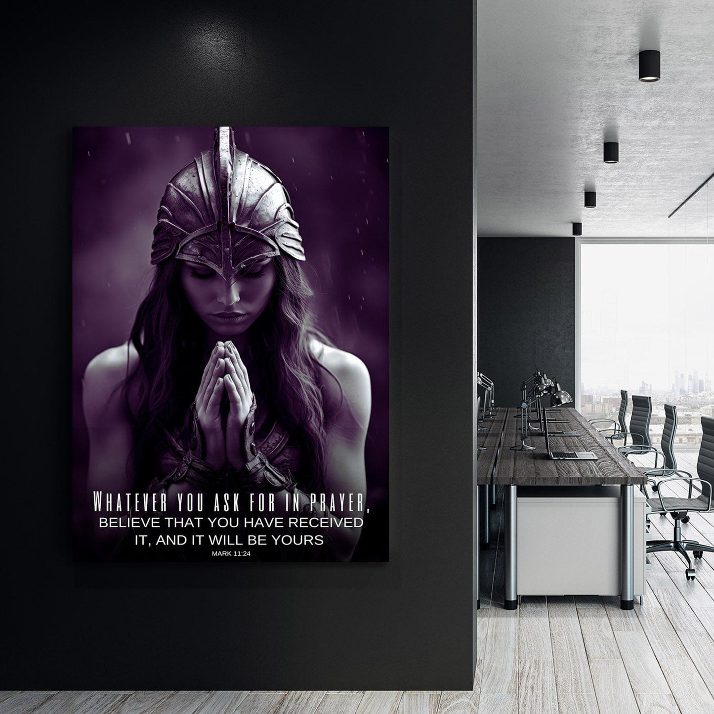 Female Warrior - Whatever you ask for in prayer, believe that you have received it - Mark 11:24 Scripture Wall Art | Inspirational Wall Art Motivational Wall Art Quotes Office Art | Impaktiv Exclusive Canvas Art Portrait