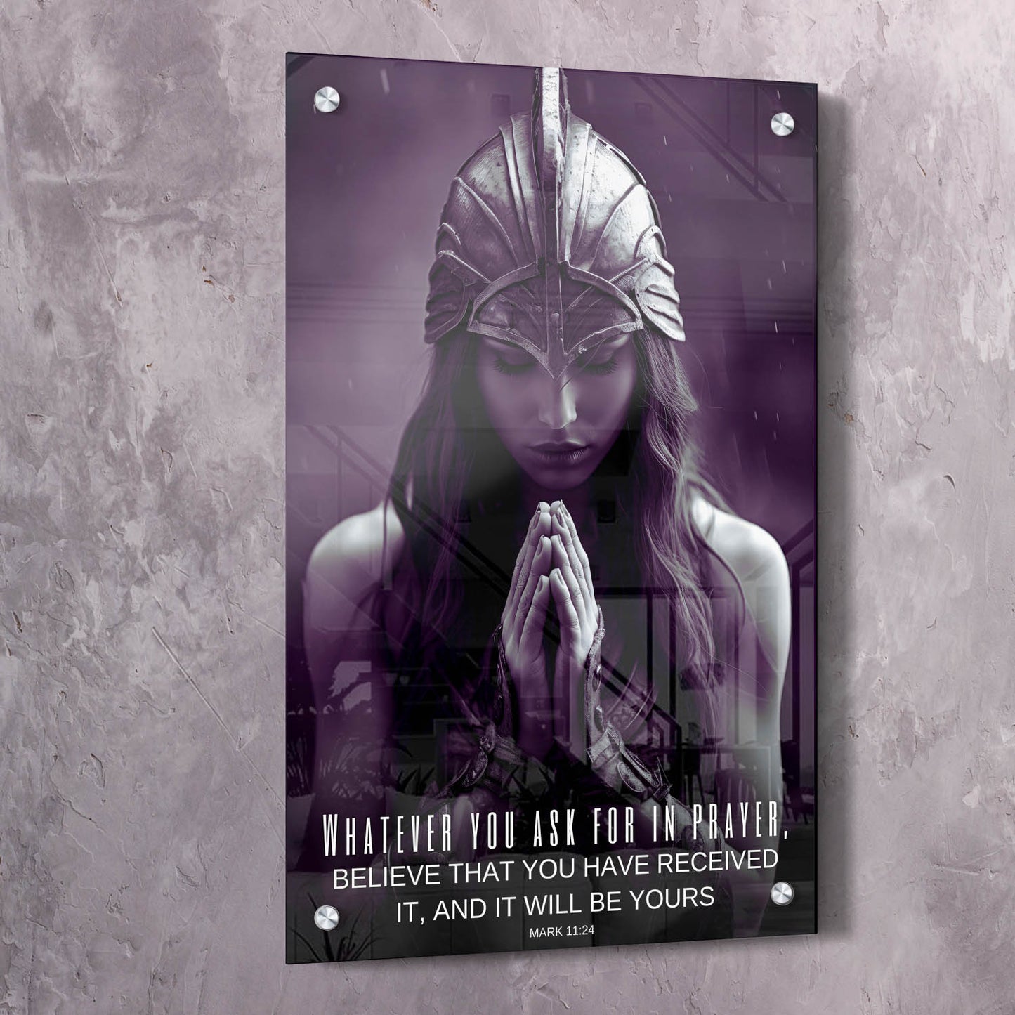 Female Warrior - Whatever you ask for in prayer, believe that you have received it - Mark 11:24 Scripture Wall Art | Inspirational Wall Art Motivational Wall Art Quotes Office Art | Impaktiv Exclusive Canvas Art Portrait