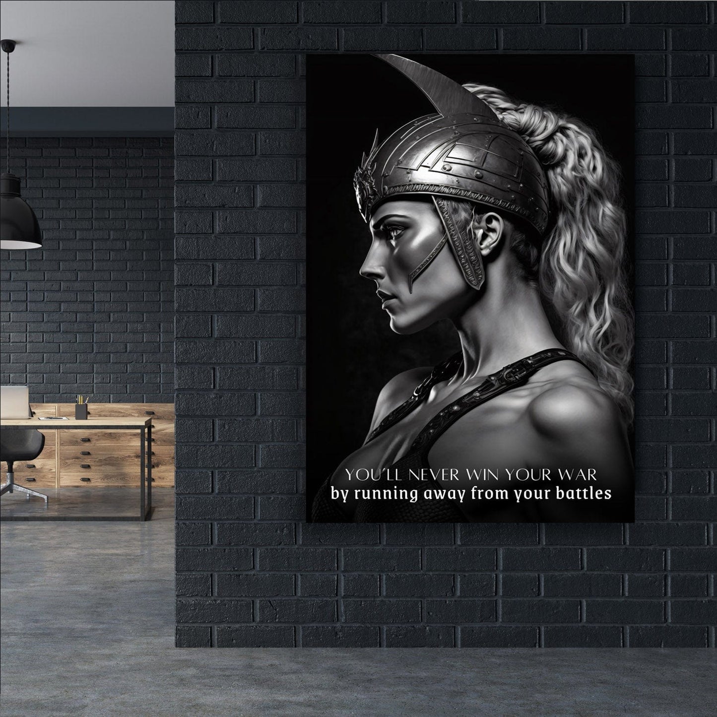 Female Warrior - You���ll Never Win Your War Quote Wall Art | Inspirational Wall Art Motivational Wall Art Quotes Office Art | Impaktiv Exclusive Canvas Art Portrait