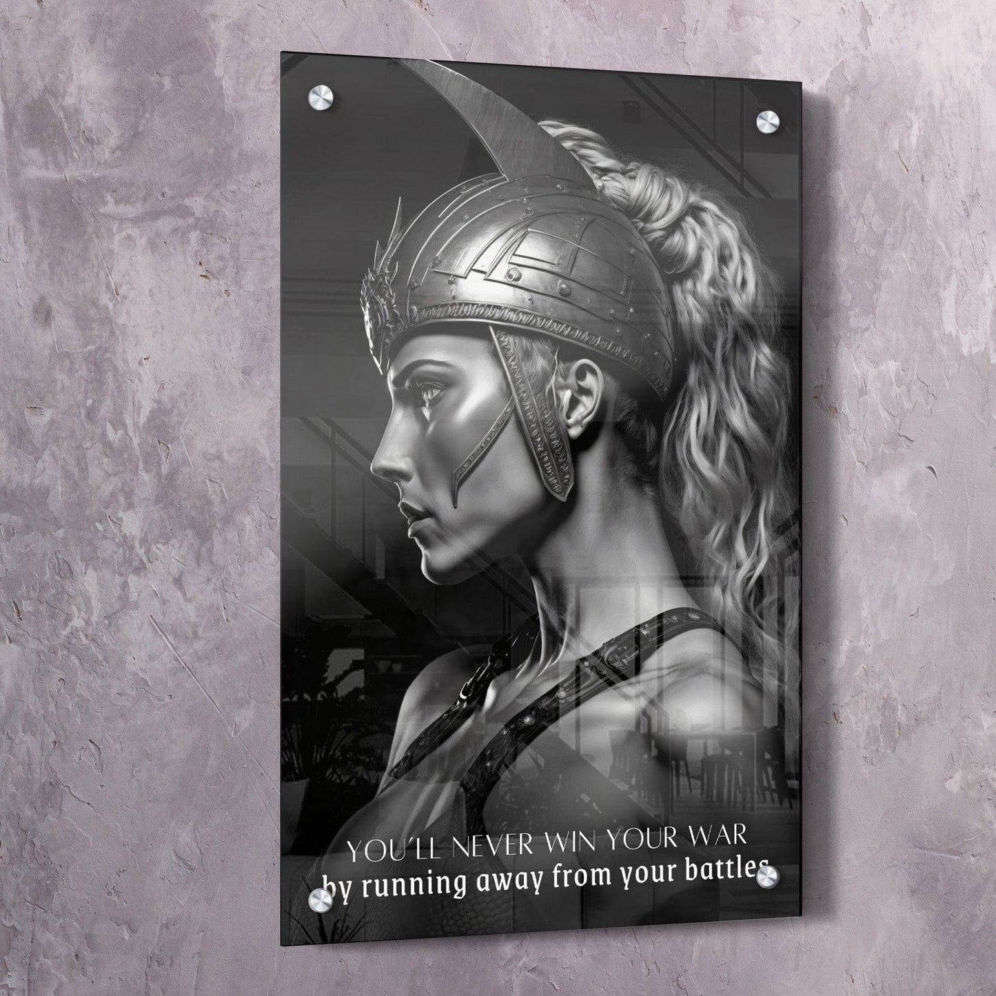 Female Warrior - You���ll Never Win Your War Quote Wall Art | Inspirational Wall Art Motivational Wall Art Quotes Office Art | Impaktiv Exclusive Canvas Art Portrait