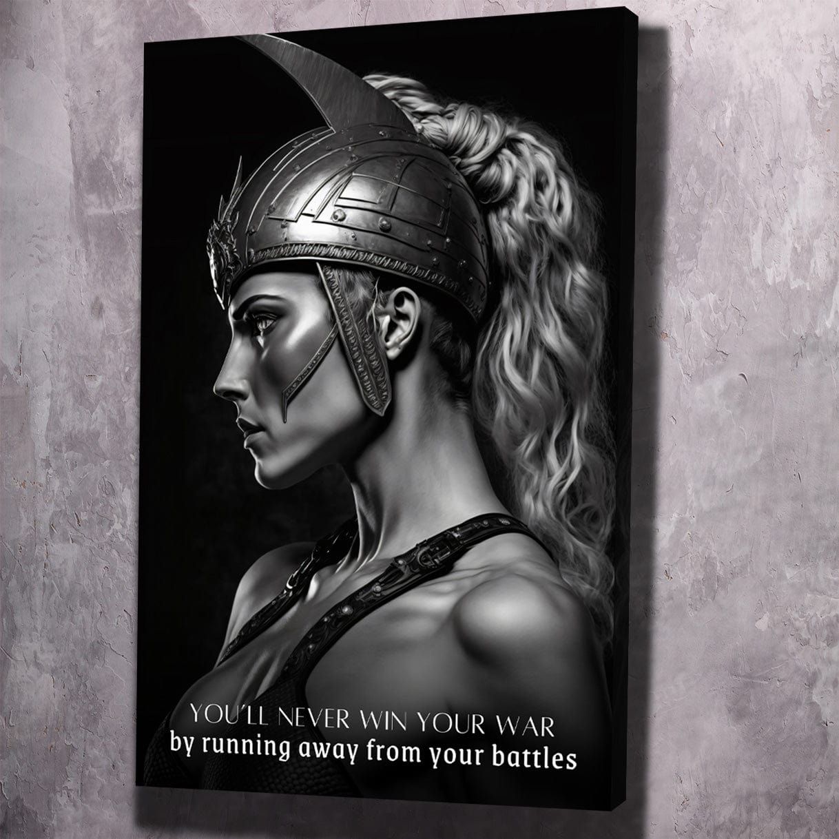Female Warrior - You���ll Never Win Your War Quote Wall Art | Inspirational Wall Art Motivational Wall Art Quotes Office Art | Impaktiv Exclusive Canvas Art Portrait