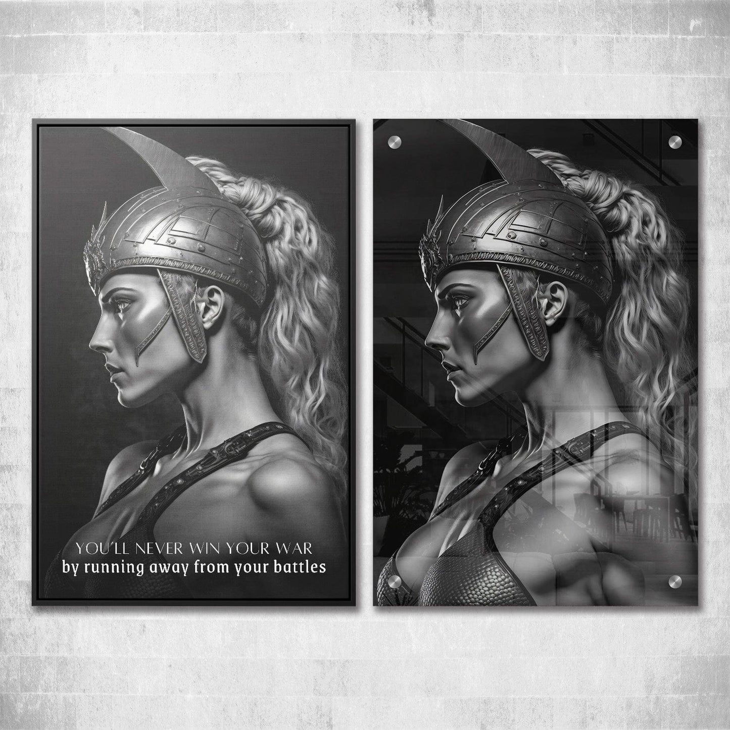 Female Warrior - You���ll Never Win Your War Quote Wall Art | Inspirational Wall Art Motivational Wall Art Quotes Office Art | Impaktiv Exclusive Canvas Art Portrait
