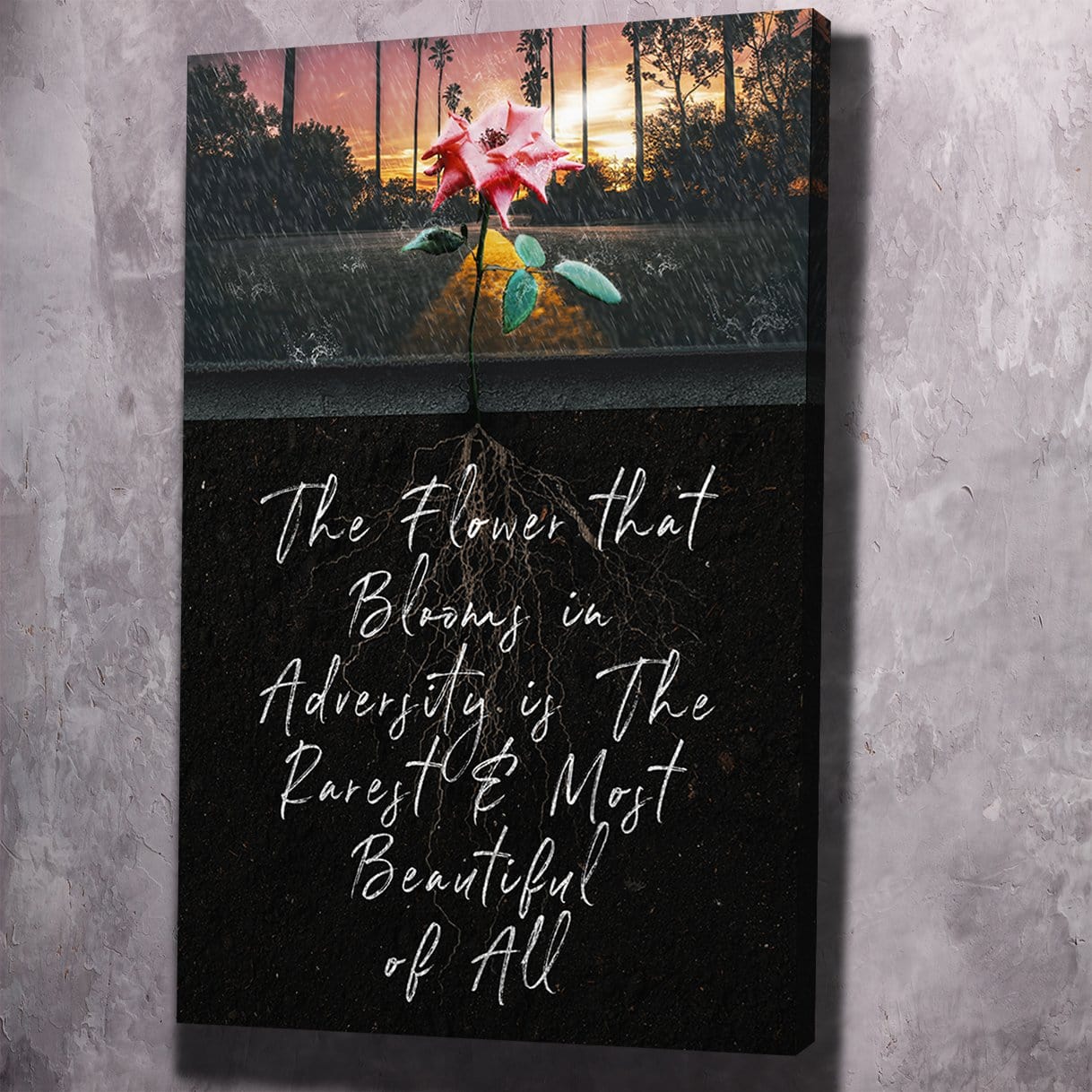 Flower Adversity Road Wall Art | Inspirational Wall Art Motivational Wall Art Quotes Office Art | Impaktiv Exclusive Canvas Art Portrait