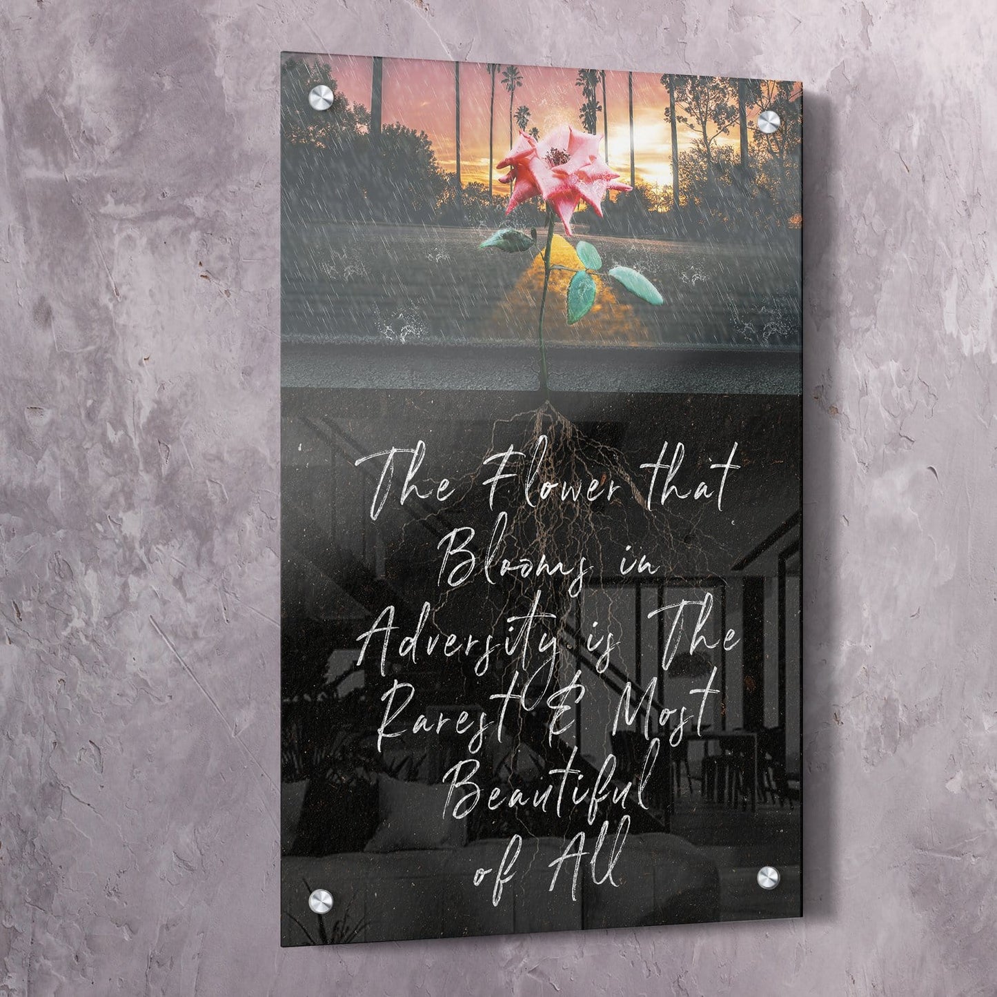 Flower Adversity Road Wall Art | Inspirational Wall Art Motivational Wall Art Quotes Office Art | Impaktiv Exclusive Canvas Art Portrait