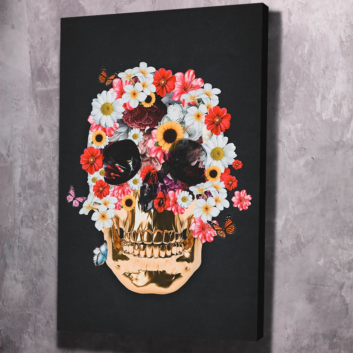 Flower Skull Wall Art | Inspirational Wall Art Motivational Wall Art Quotes Office Art | Impaktiv Exclusive Canvas Art Portrait