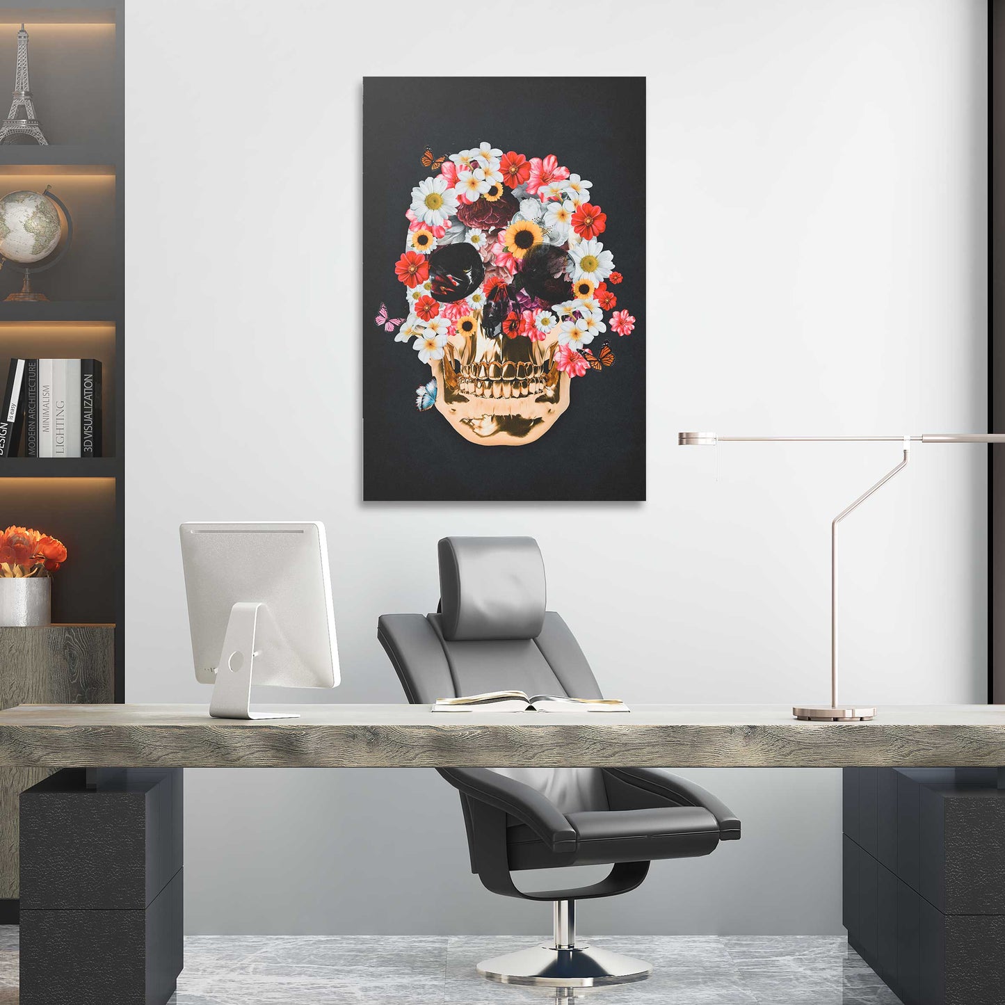 Flower Skull Wall Art | Inspirational Wall Art Motivational Wall Art Quotes Office Art | Impaktiv Exclusive Canvas Art Portrait