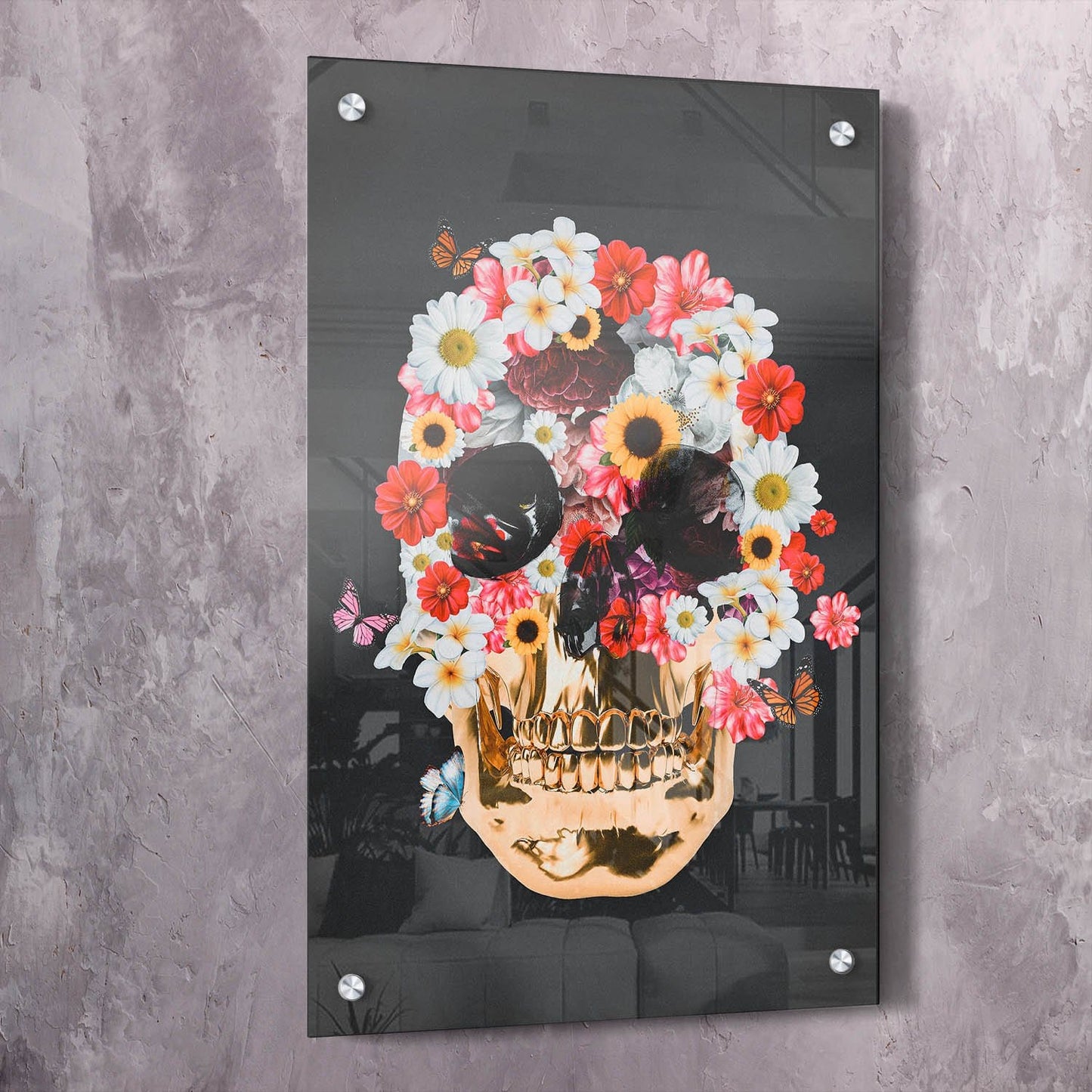 Flower Skull Wall Art | Inspirational Wall Art Motivational Wall Art Quotes Office Art | Impaktiv Exclusive Canvas Art Portrait