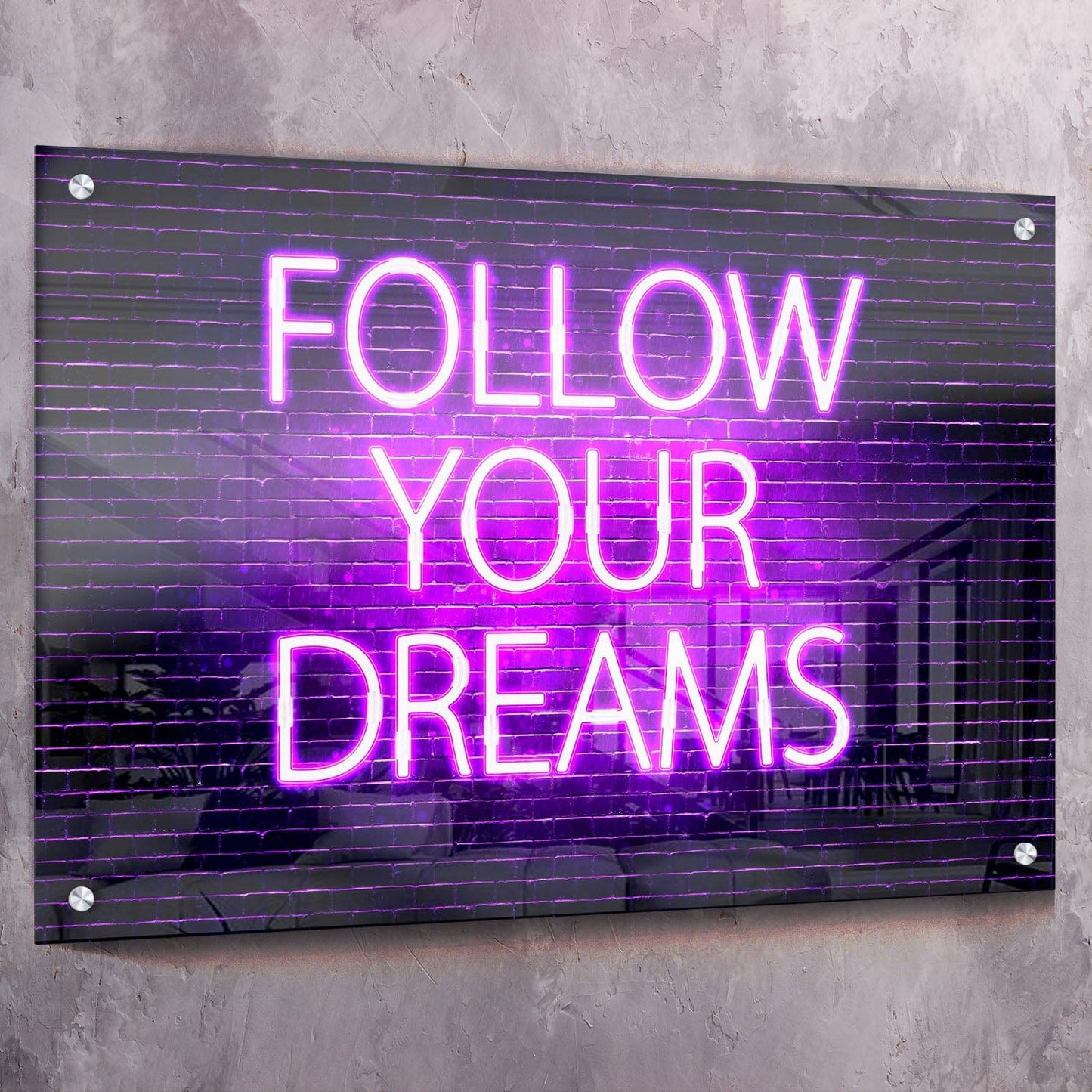 Follow Your Dreams Neon Wall Art Wall Art | Inspirational Wall Art Motivational Wall Art Quotes Office Art | Impaktiv Exclusive Canvas Art Landscape