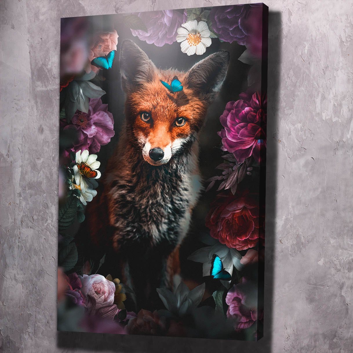 Fox in Flowers Wall Art | Inspirational Wall Art Motivational Wall Art Quotes Office Art | Impaktiv Exclusive Canvas Art Portrait