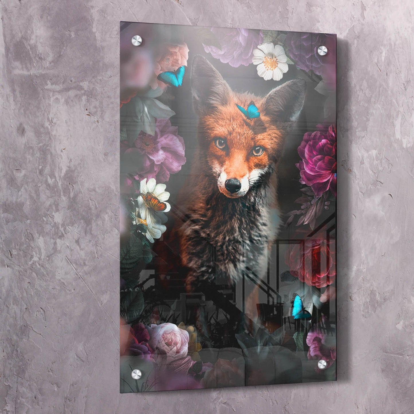Fox in Flowers Wall Art | Inspirational Wall Art Motivational Wall Art Quotes Office Art | Impaktiv Exclusive Canvas Art Portrait