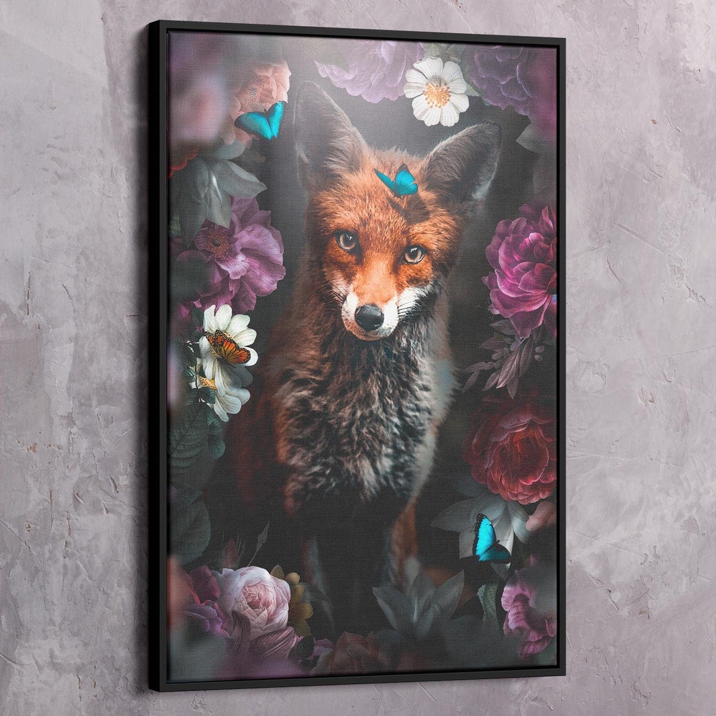 Fox in Flowers Wall Art | Inspirational Wall Art Motivational Wall Art Quotes Office Art | Impaktiv Exclusive Canvas Art Portrait