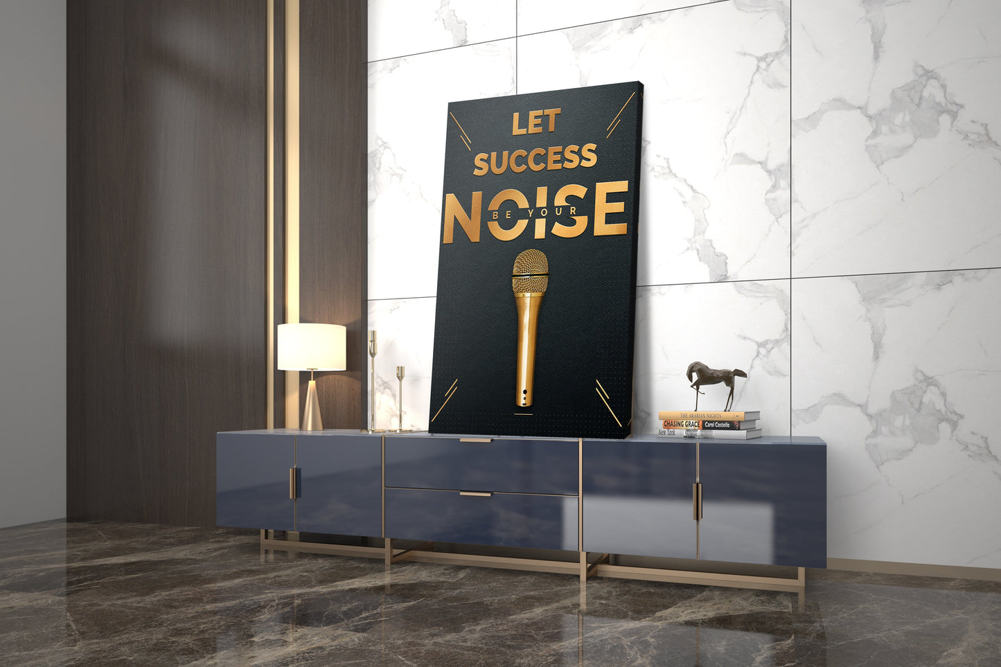 Golden Mic - Success Noise Wall Art | Inspirational Wall Art Motivational Wall Art Quotes Office Art | Impaktiv Exclusive Canvas Art Portrait