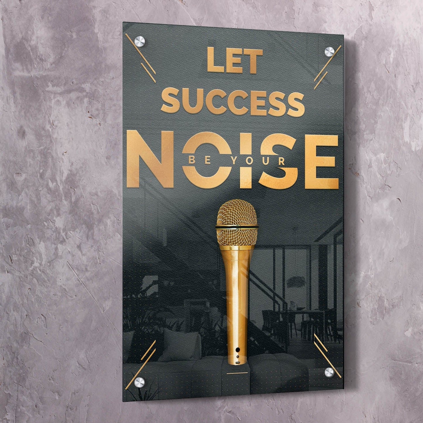 Golden Mic - Success Noise Wall Art | Inspirational Wall Art Motivational Wall Art Quotes Office Art | Impaktiv Exclusive Canvas Art Portrait