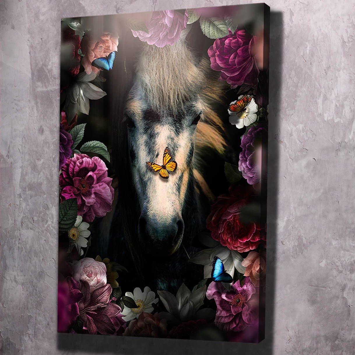 Horse in Flowers Wall Art | Inspirational Wall Art Motivational Wall Art Quotes Office Art | Impaktiv Exclusive Canvas Art Portrait