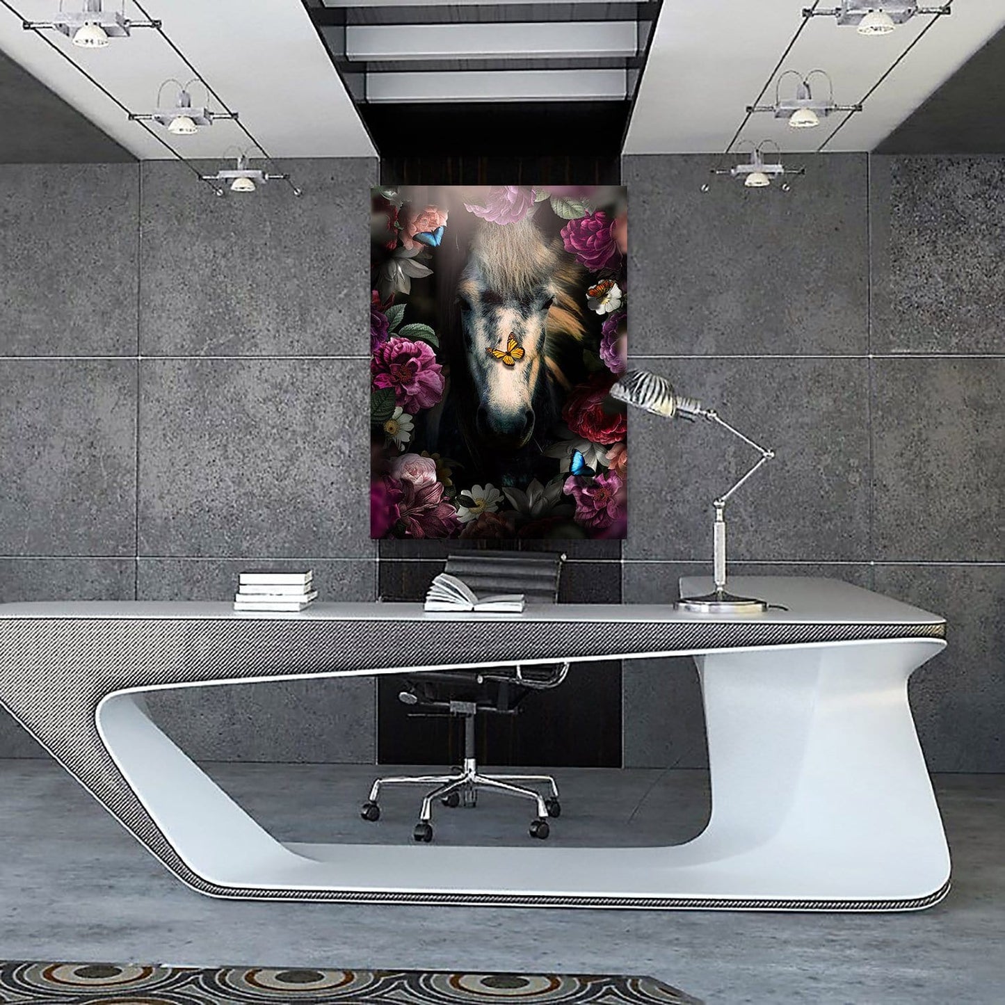 Horse in Flowers Wall Art | Inspirational Wall Art Motivational Wall Art Quotes Office Art | Impaktiv Exclusive Canvas Art Portrait