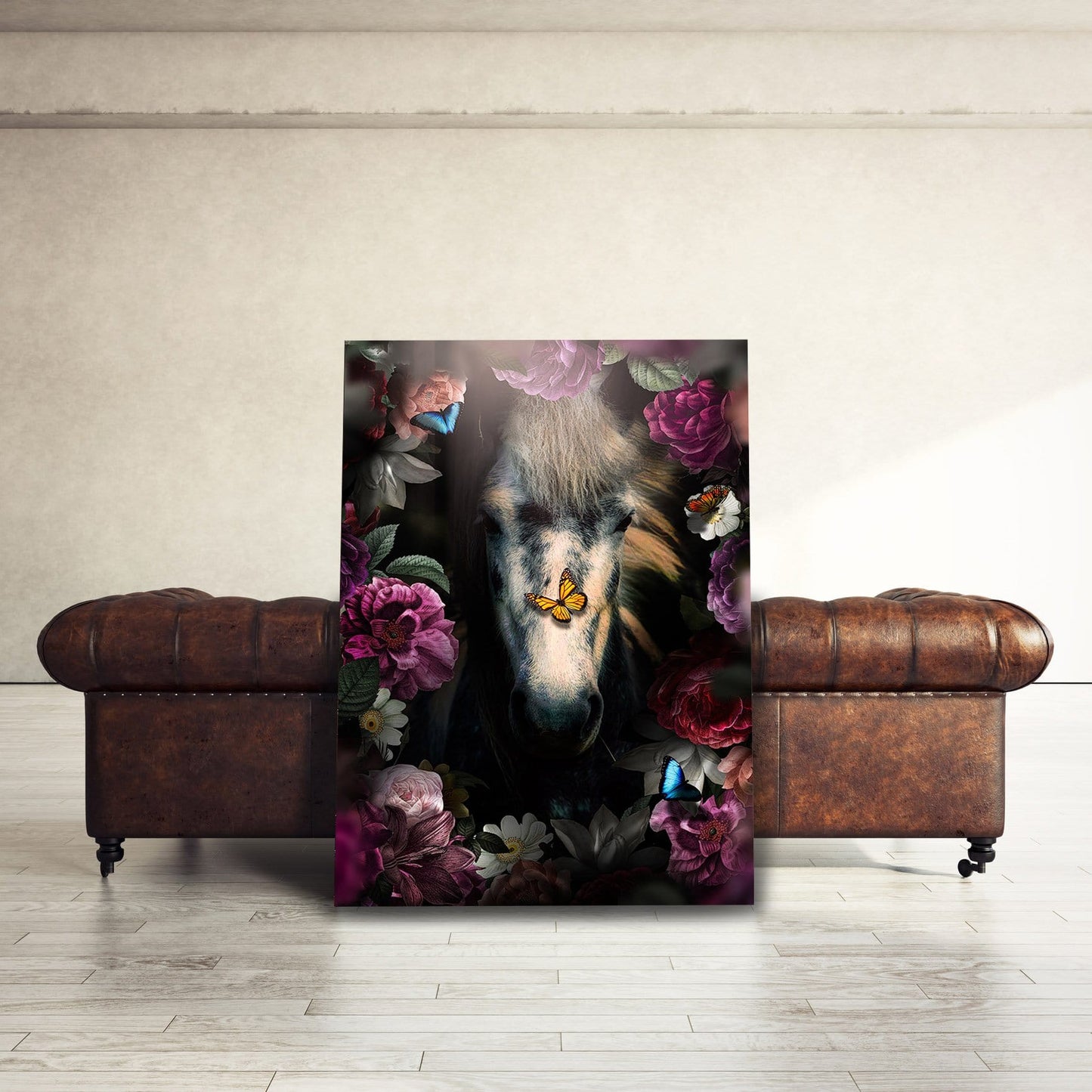 Horse in Flowers Wall Art | Inspirational Wall Art Motivational Wall Art Quotes Office Art | Impaktiv Exclusive Canvas Art Portrait