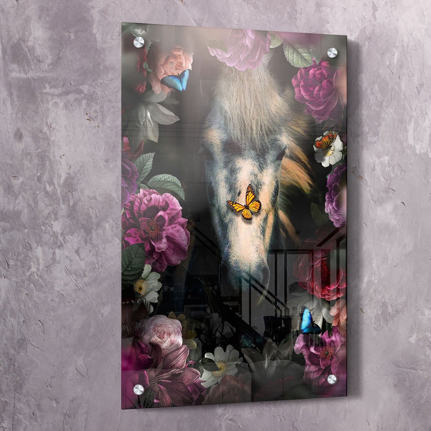 Horse in Flowers Wall Art | Inspirational Wall Art Motivational Wall Art Quotes Office Art | Impaktiv Exclusive Canvas Art Portrait