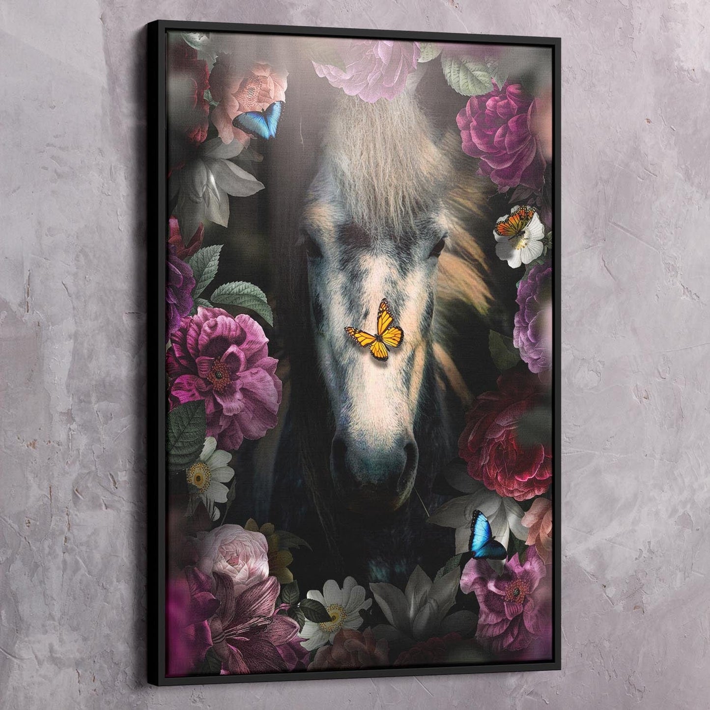 Horse in Flowers Wall Art | Inspirational Wall Art Motivational Wall Art Quotes Office Art | Impaktiv Exclusive Canvas Art Portrait