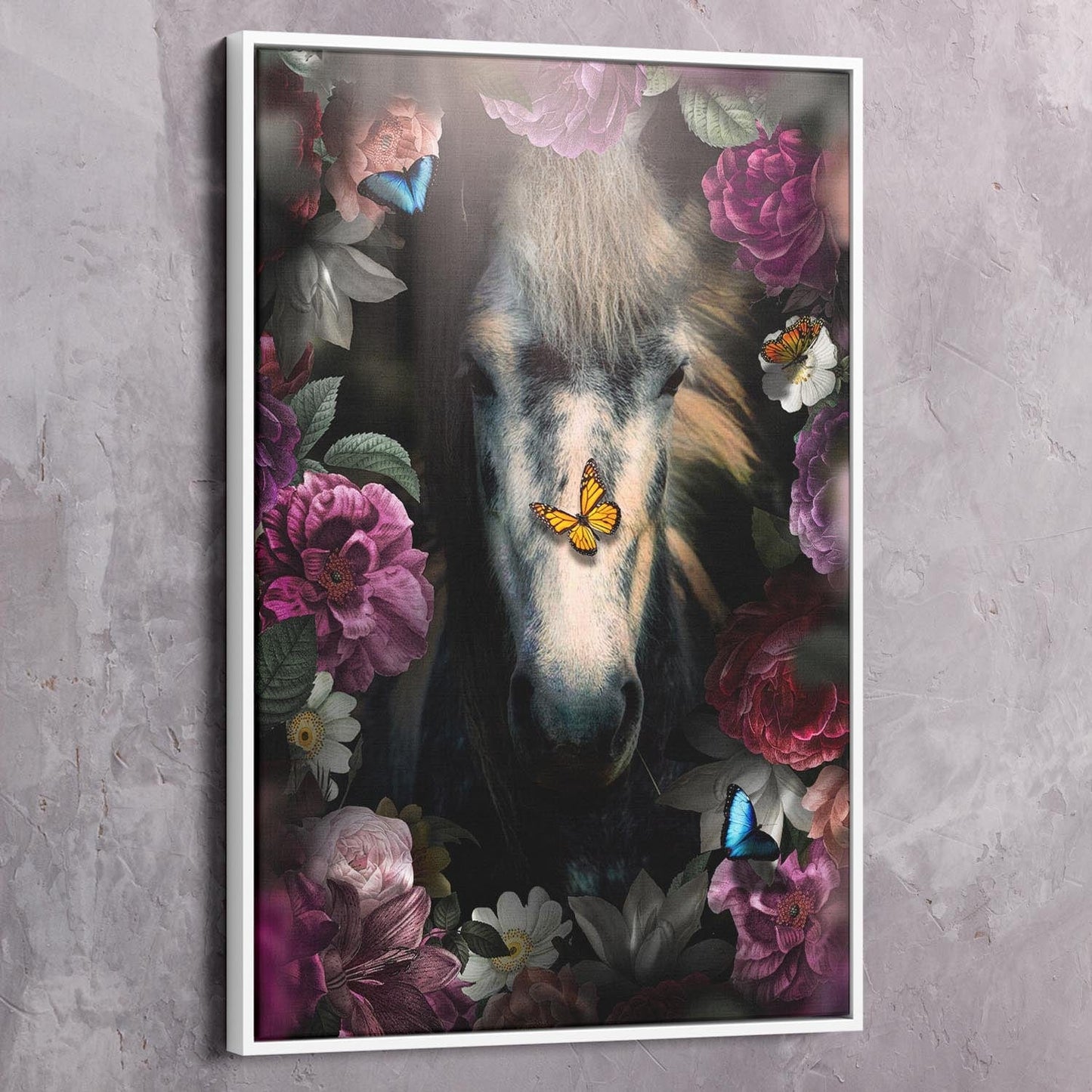 Horse in Flowers Wall Art | Inspirational Wall Art Motivational Wall Art Quotes Office Art | Impaktiv Exclusive Canvas Art Portrait