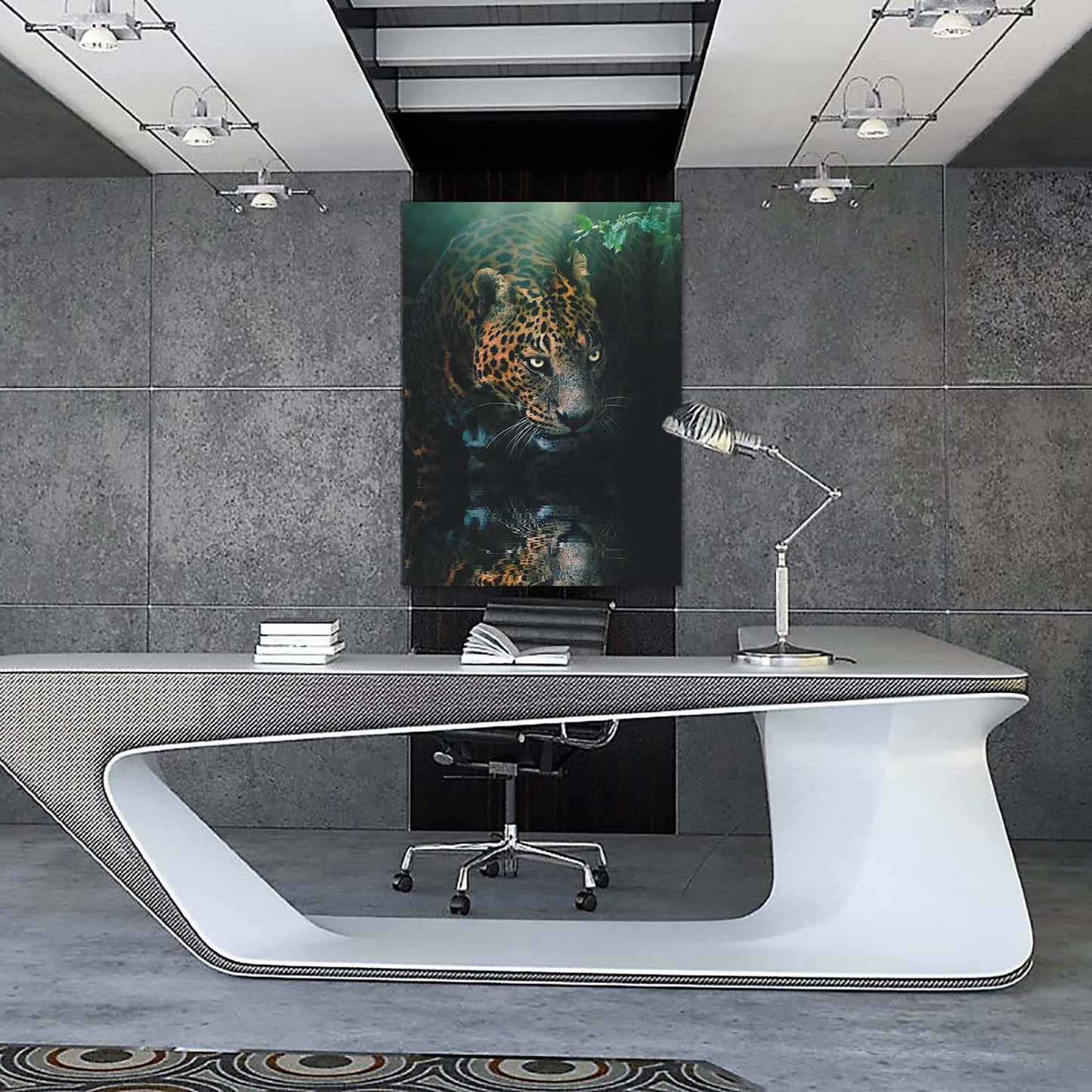 Jaguar Water Reflection Wall Art | Inspirational Wall Art Motivational Wall Art Quotes Office Art | Impaktiv Exclusive Canvas Art Portrait