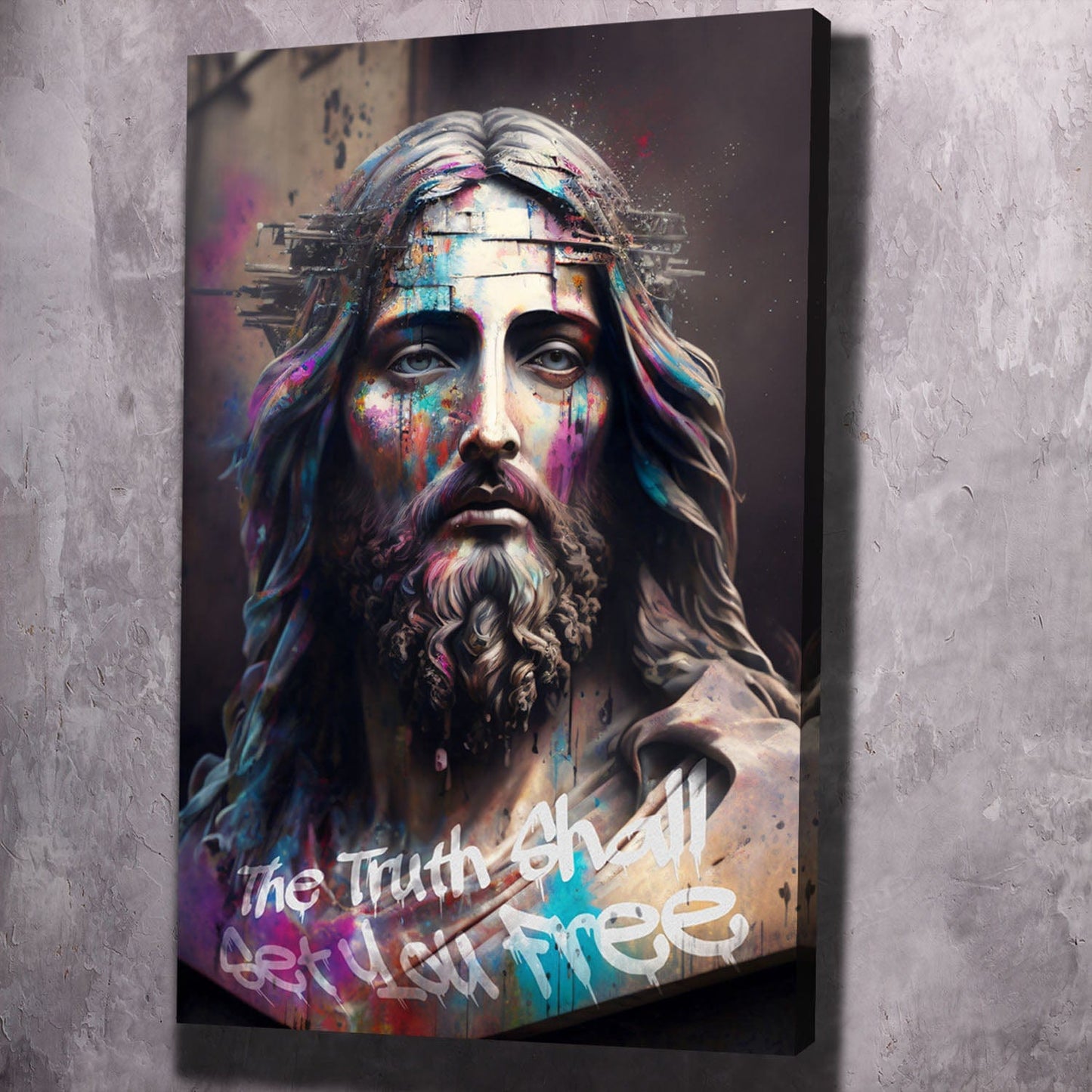 Jesus - The Truth Shall Wall Art | Inspirational Wall Art Motivational Wall Art Quotes Office Art | Impaktiv Exclusive Canvas Art Portrait