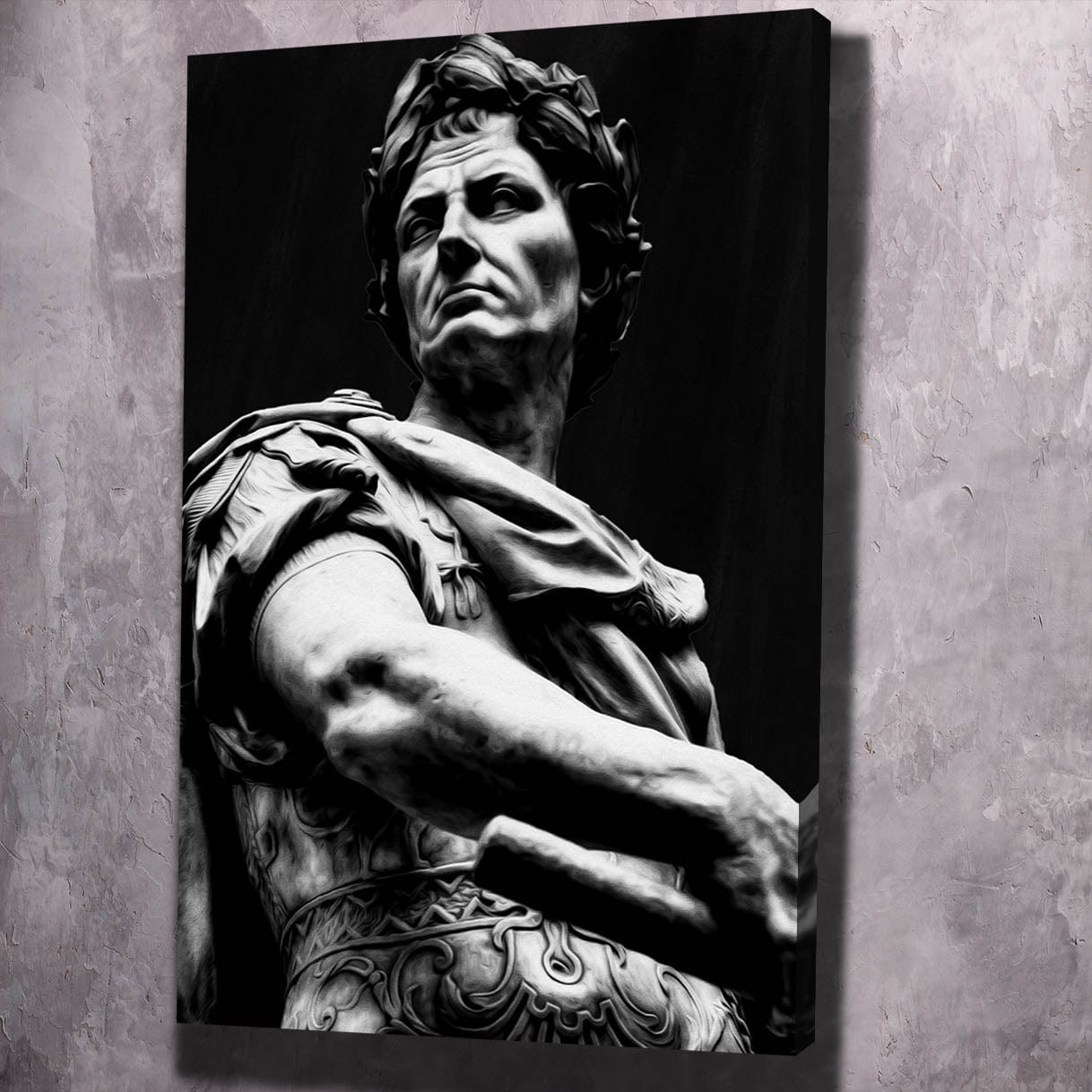 Julius Caesar Sculpture Black & White Wall Art | Inspirational Wall Art Motivational Wall Art Quotes Office Art | Impaktiv Exclusive Canvas Art Portrait