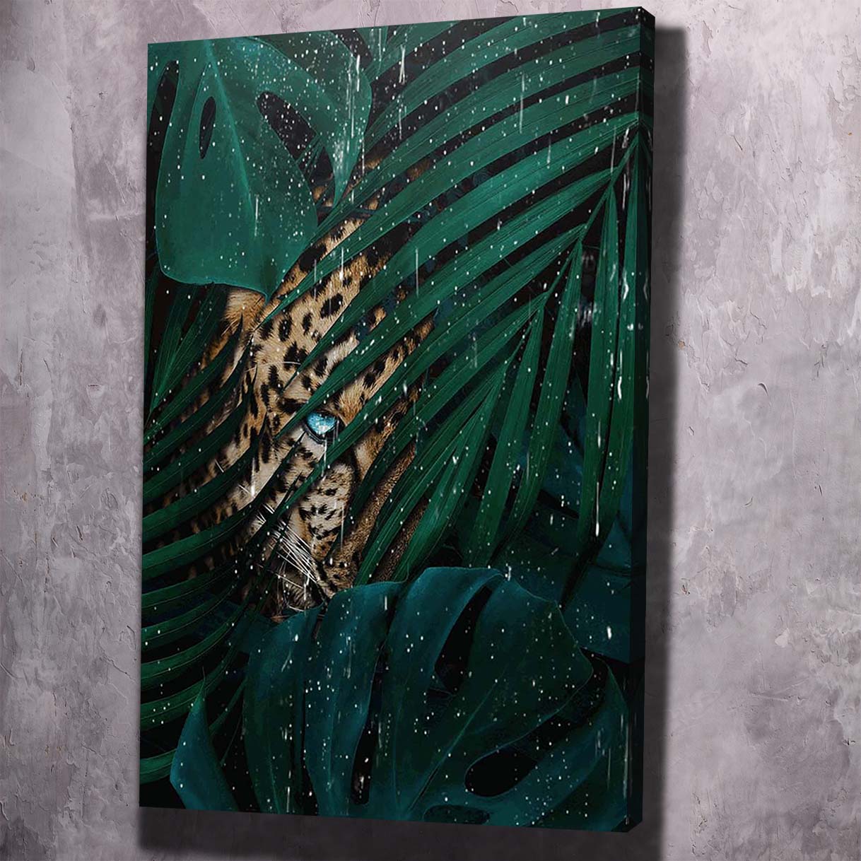 Leopard Dark Tropical Leaves Wall Art | Inspirational Wall Art Motivational Wall Art Quotes Office Art | Impaktiv Exclusive Canvas Art Portrait