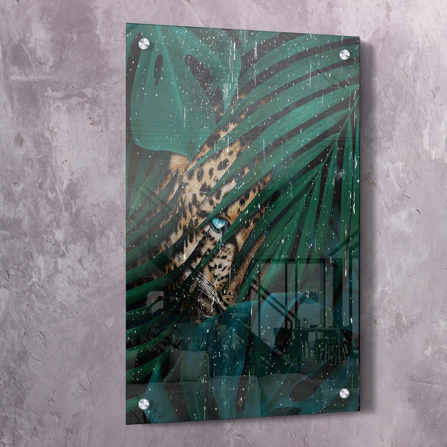 Leopard Dark Tropical Leaves Wall Art | Inspirational Wall Art Motivational Wall Art Quotes Office Art | Impaktiv Exclusive Canvas Art Portrait