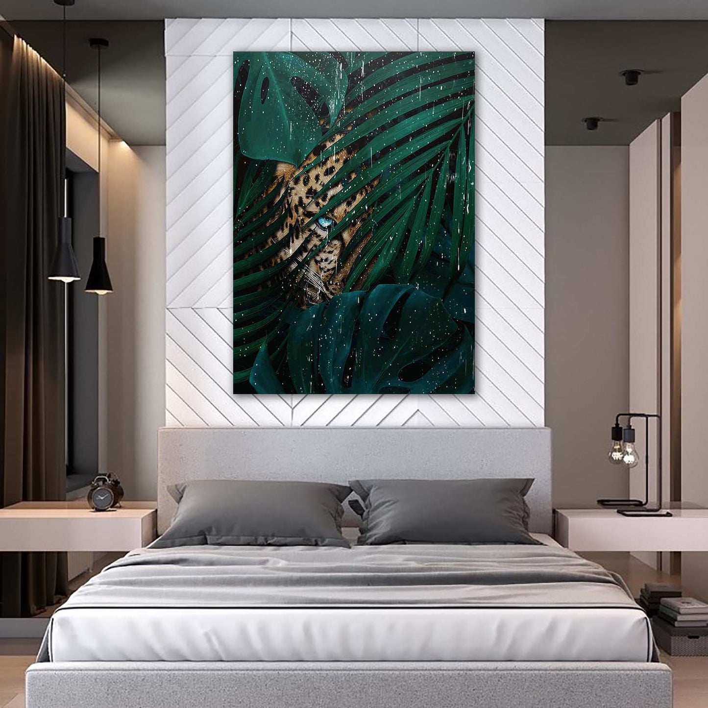 Leopard Dark Tropical Leaves Wall Art | Inspirational Wall Art Motivational Wall Art Quotes Office Art | Impaktiv Exclusive Canvas Art Portrait