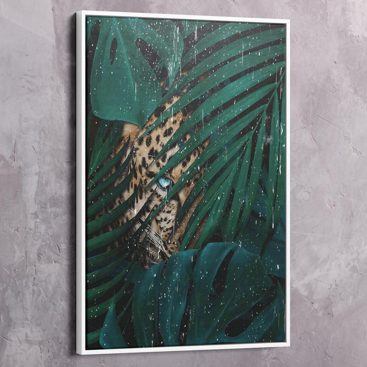 Leopard Dark Tropical Leaves Wall Art | Inspirational Wall Art Motivational Wall Art Quotes Office Art | Impaktiv Exclusive Canvas Art Portrait